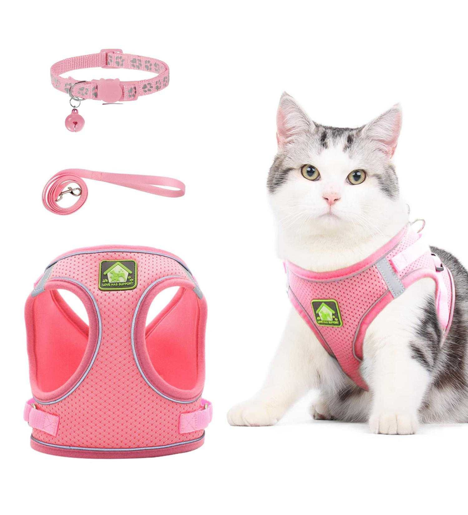 Neuwehe Cat Dishes & Leash Set - Adjustable Cat Harness & Tableware for Cats and Small Dogs (L Pink) | Leak-Proof & Durable - Buy Online on GoSupps.com