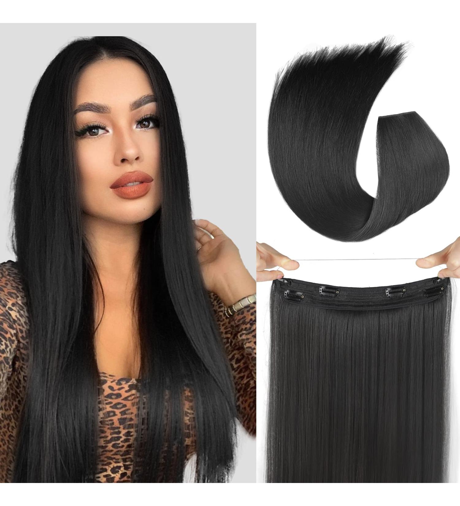 Isaic 24 Inch Black Straight Hair Extensions for Women - Heat Resistant Synthetic Invisible Wire Hairpiece with Adjustable Size and 4 Secure Clips for Daily & Party Use - Buy Online on GoSupps.com