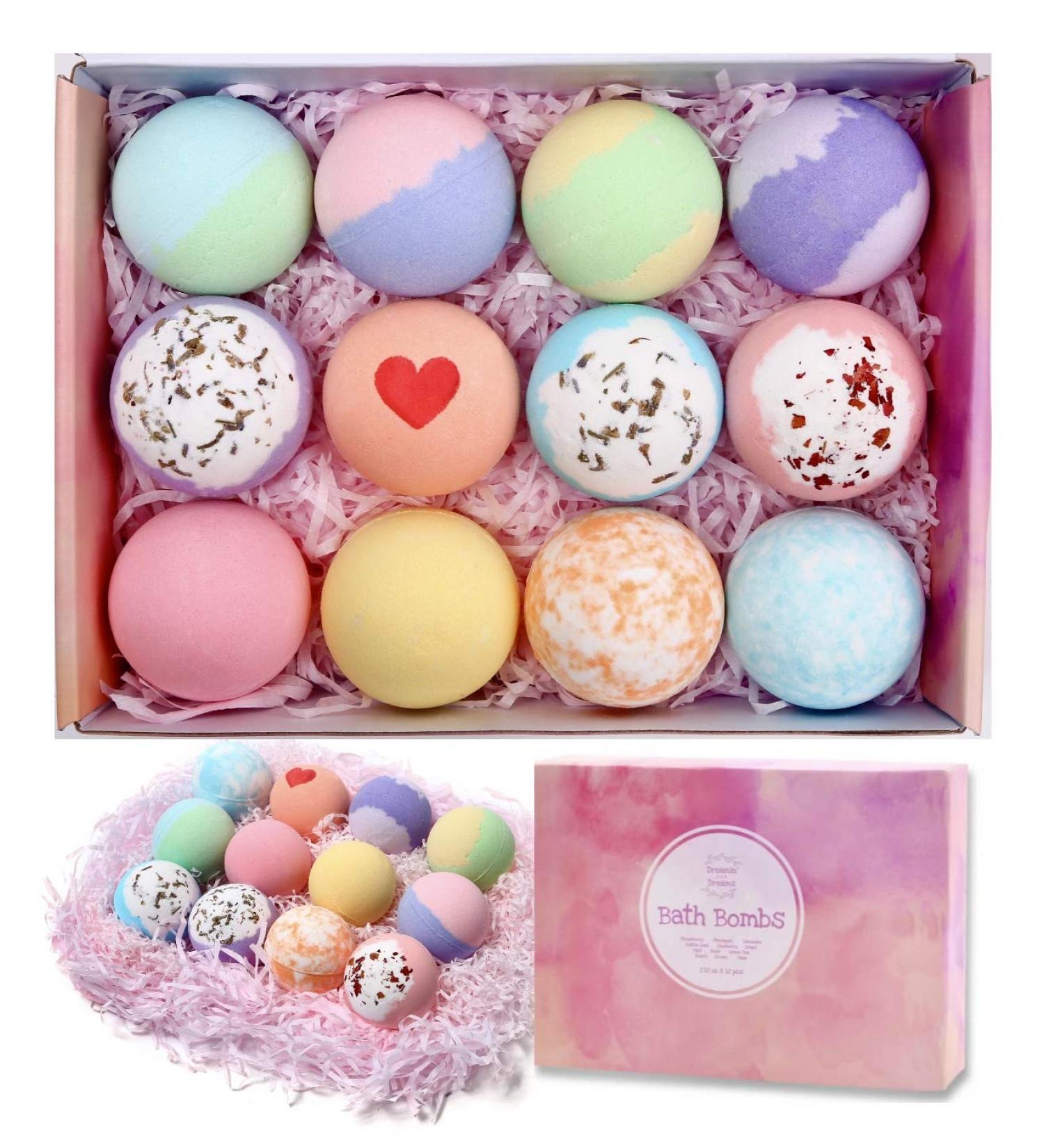 Dreamin Dreams Bath Bombs 12 PCS Gift Set - Handmade Natural & Organic with Essential Oil & Shea Butter - Perfect for SPA & Bubble Bath - Birthday Gifts for Women, Mom, Girls, Kids - Buy Online on GoSupps.com