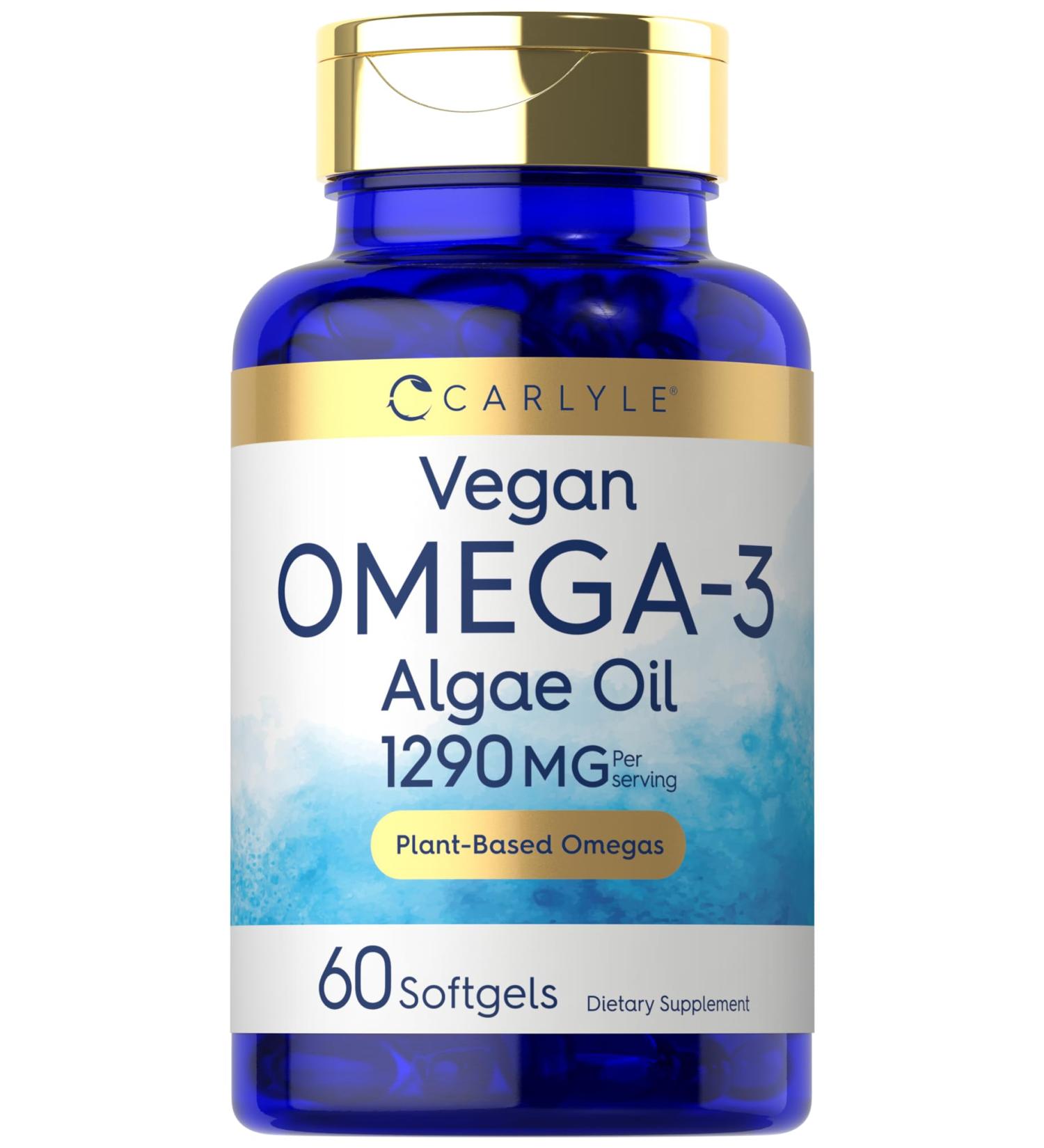 Carlyle Vegan Omega 3 Supplement | 1290 mg | 60 Softgels | Plant Based | Non-GMO & Gluten Free | from Algae Oil 60 Count (Pack of 1) - Buy Online on GoSupps.com