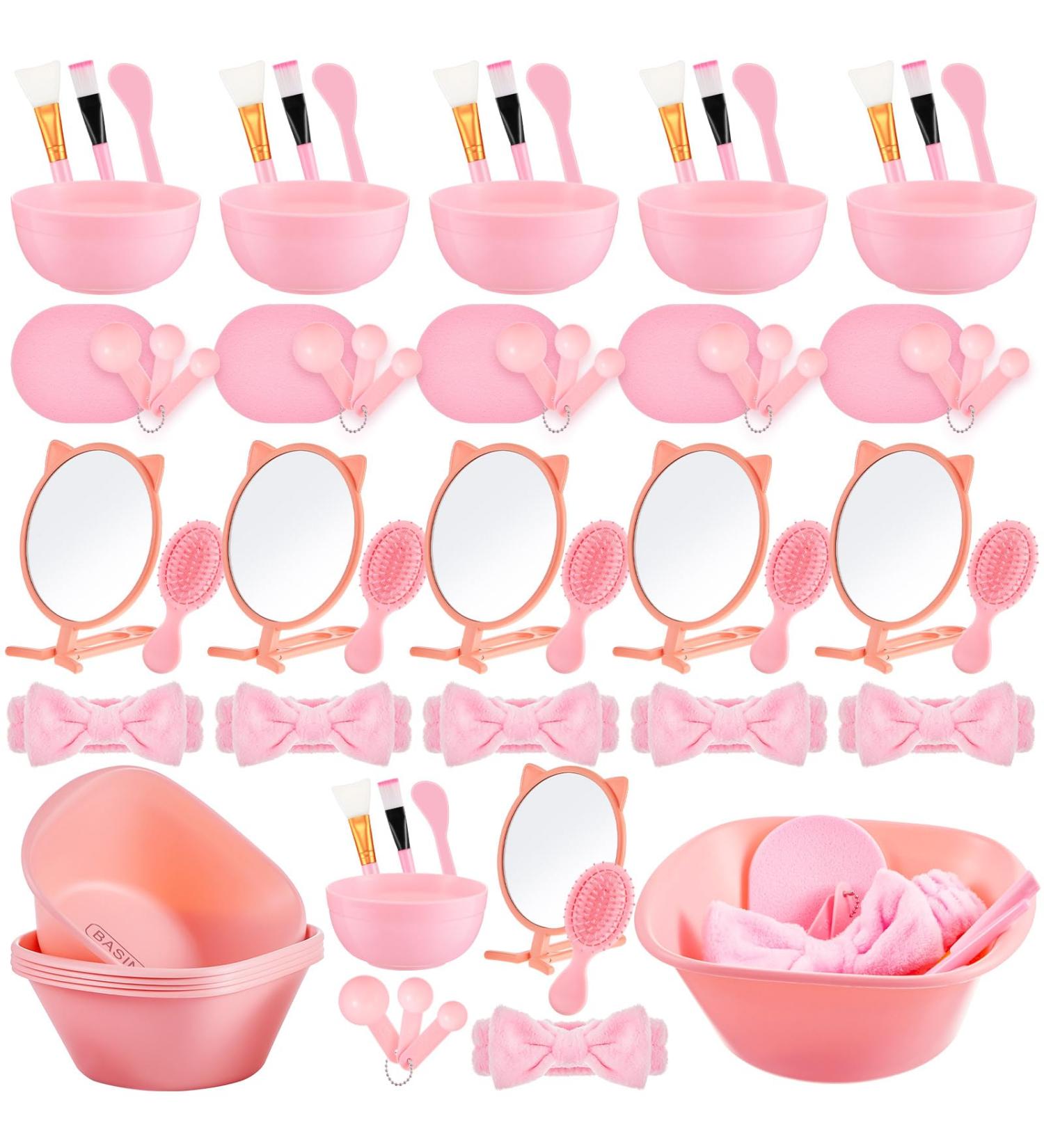 6 Set Pink Spa Party Supplies for Women | Facial Mask Bowl Set Brushes Headbands & More - Buy Online on GoSupps.com