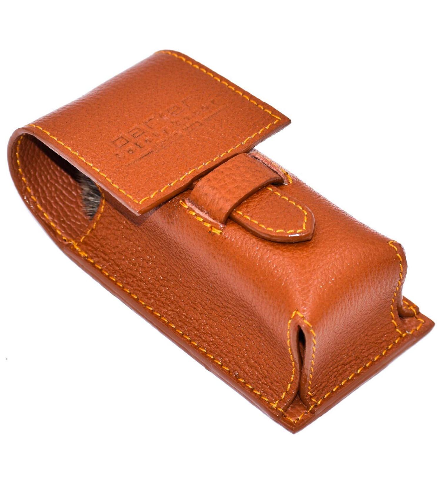 Parker Safety Razor Genuine Leather Travel Shaving Brush Case - Saddle Brown | Premium Shaving Accessories for Men - Buy Online on GoSupps.com
