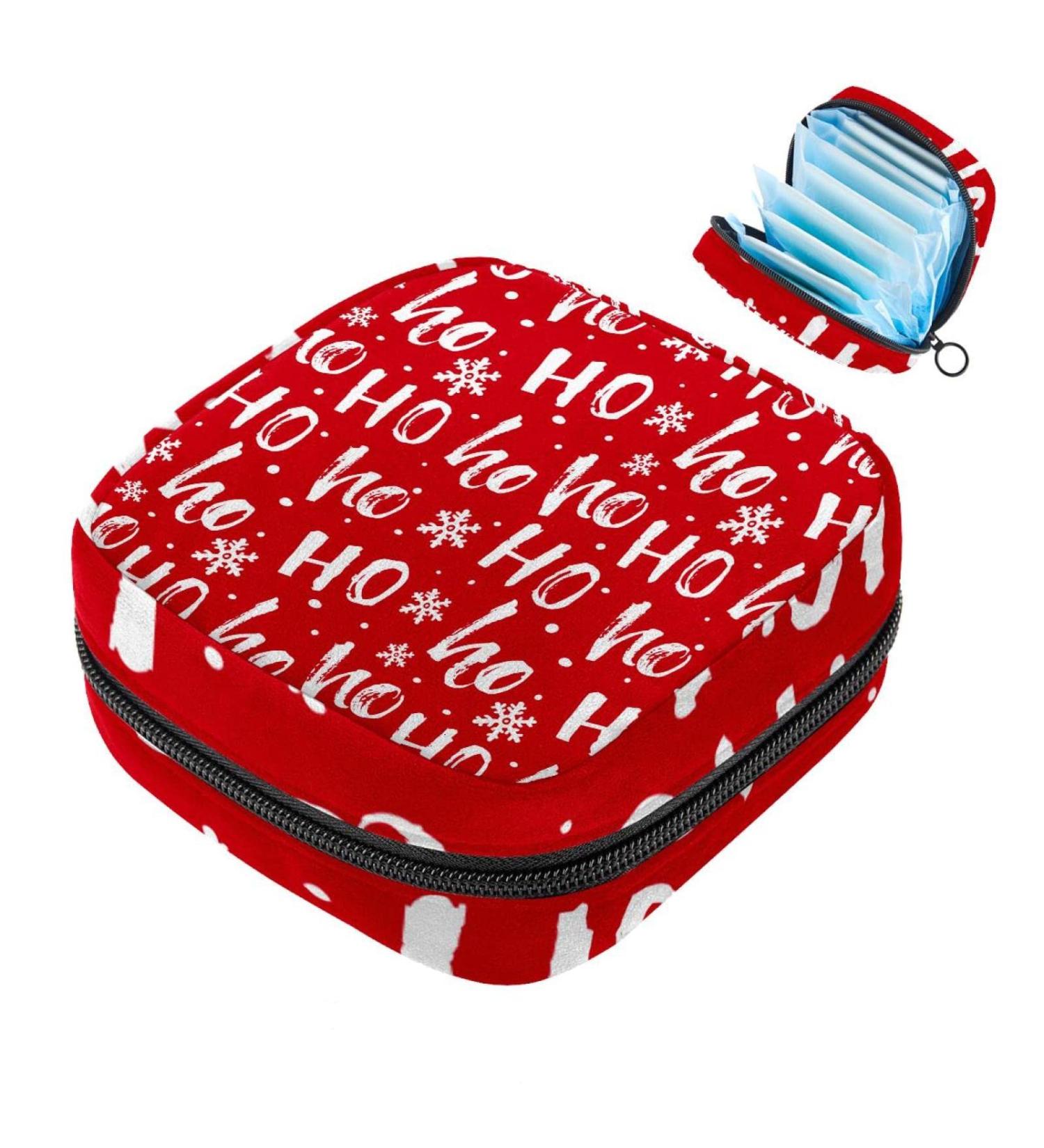 Shop Red Christmas Napkin Storage Bag for Women | Portable Menstruation & Bandage Organizer - HoHoHo Snowflake Design - Buy Online on GoSupps.com