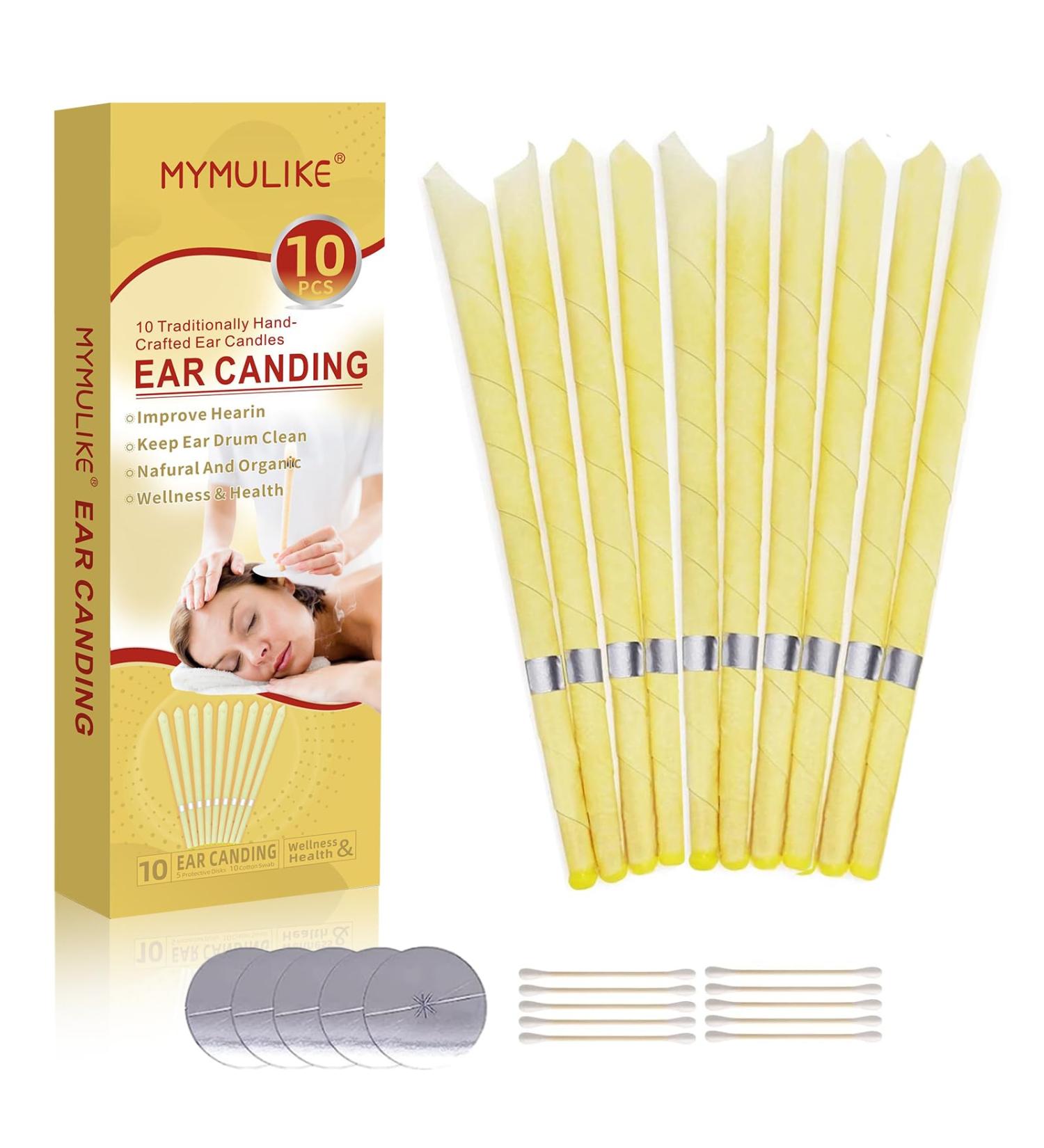 Organic Beeswax Ear Candles Set with Protective Disks - 10pcs - Buy Online on GoSupps.com