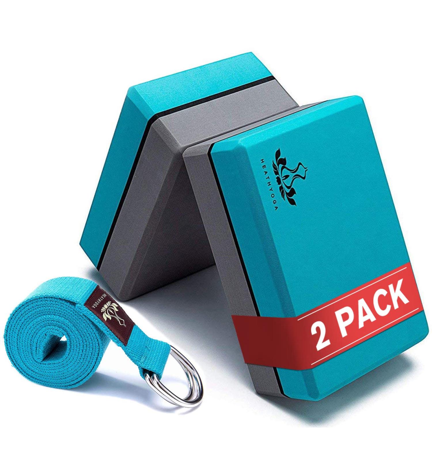 High Density Yoga Blocks 2 Pack with Strap | Support & Improve Poses | Turquoise - Buy Online on GoSupps.com