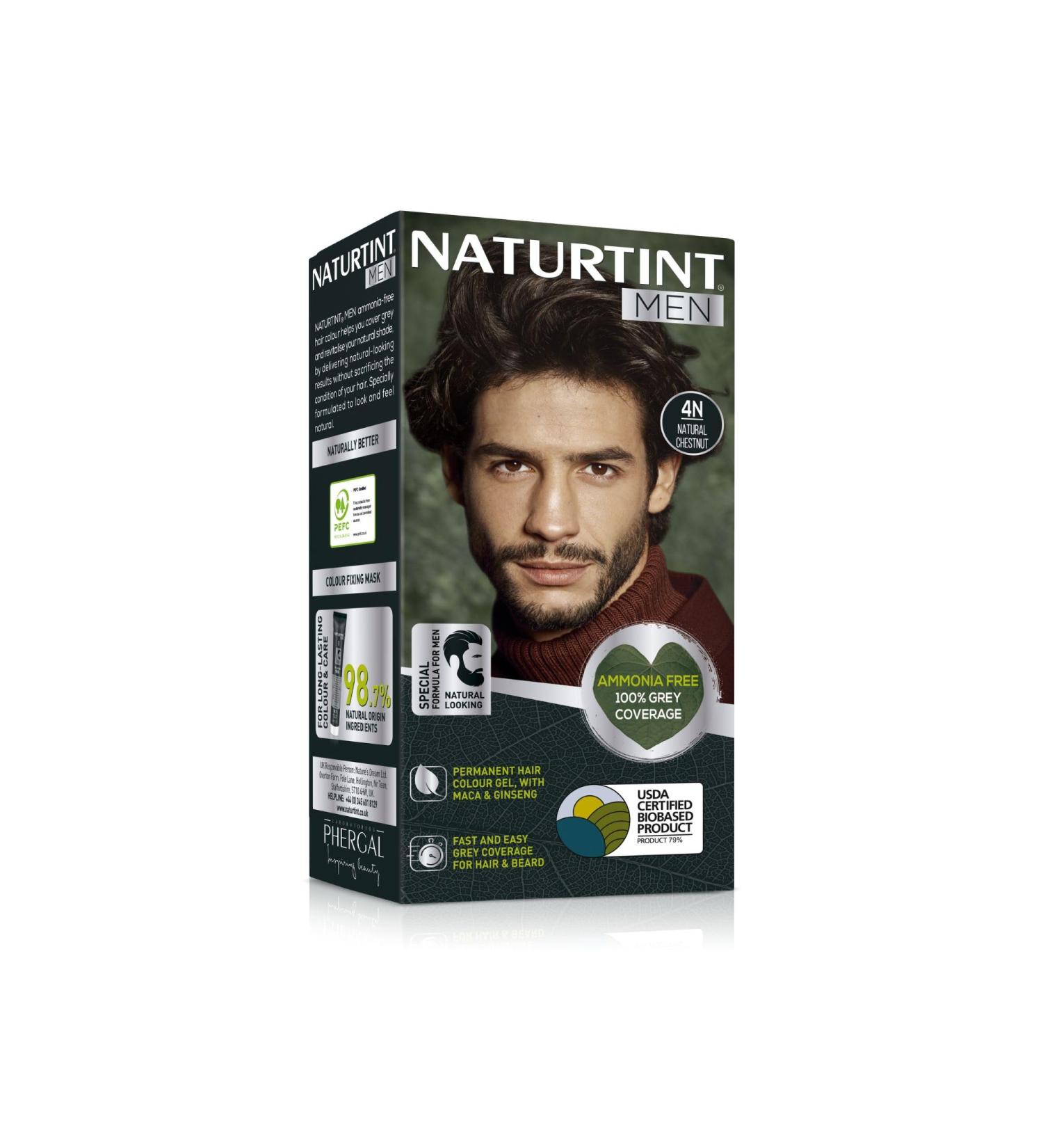 Naturtint Men Permanent Hair Colour Gel 4N Natural Chestnut for Hair Beard and Moustache. Ammonia Free up to 100% Grey Coverage Natural Looking Long Lasting Results - Buy Online on GoSupps.com