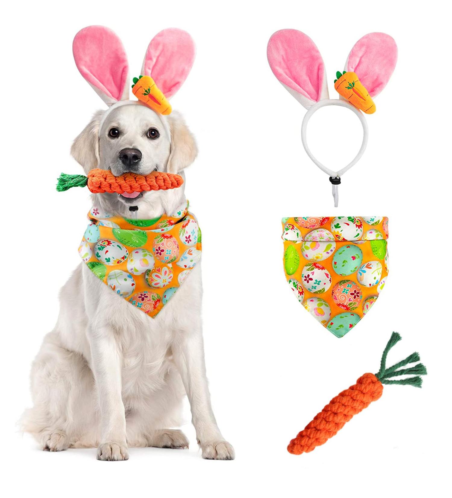 Easter Dog Costume Set: Bunny Ears Headband, Eggs Bandana, Rabbit Chew Toys - Medium to Large Dogs - Easter Party Gifts - Accessories (NO-LED) - Buy Online on GoSupps.com