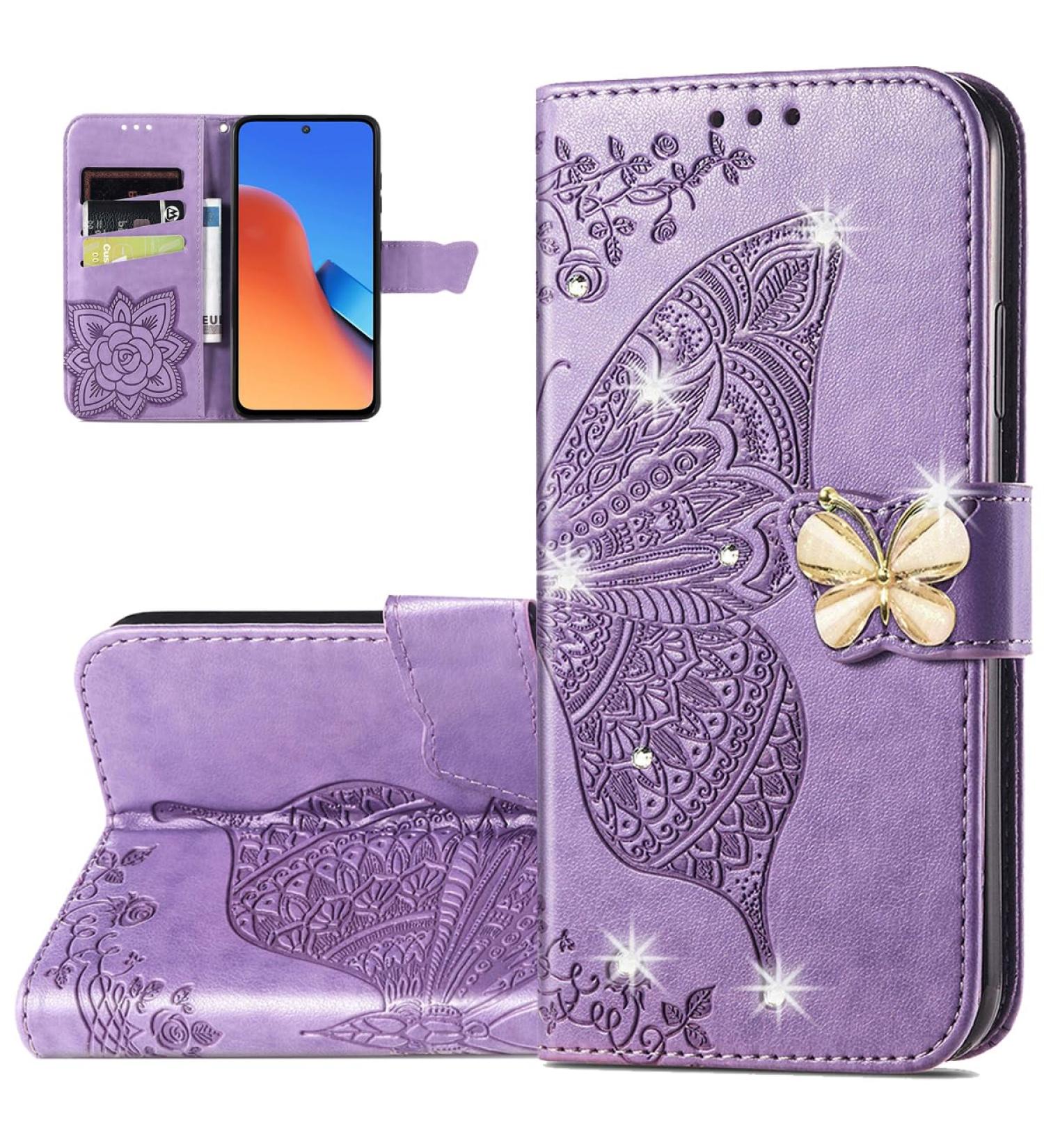 Monwutong Hzd Protective Cover for Xiaomi Redmi 12 - 3D Butterfly Pattern PU Leather Folding Stand Magnetic Cap & Card Compartments - Light Violet - Buy Online on GoSupps.com