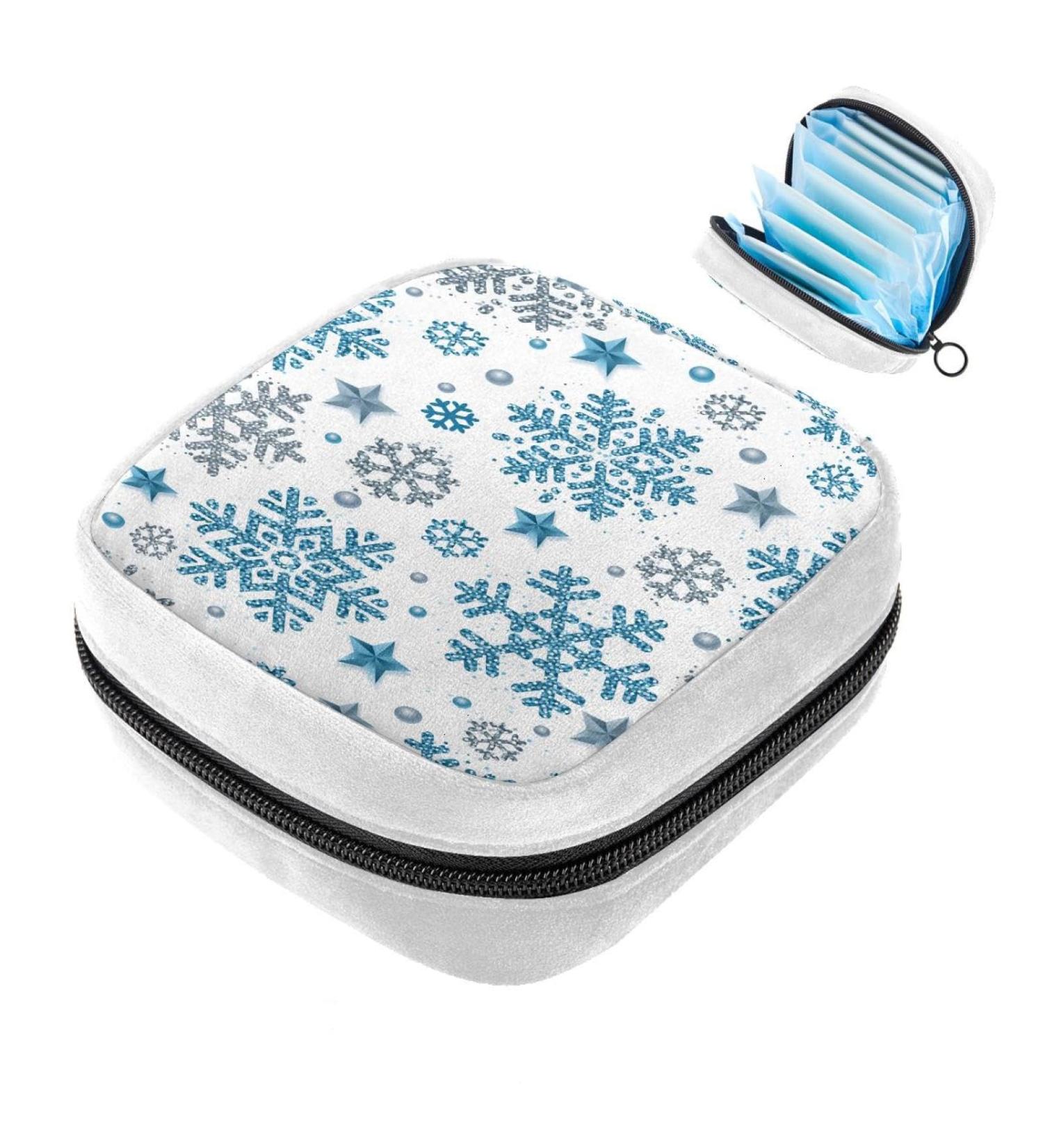 GIAPB Sanitary Napkin Storage Bag | Period Tampon Makeup Pad Pouch | Blue Snowflakes Color - Buy Online on GoSupps.com