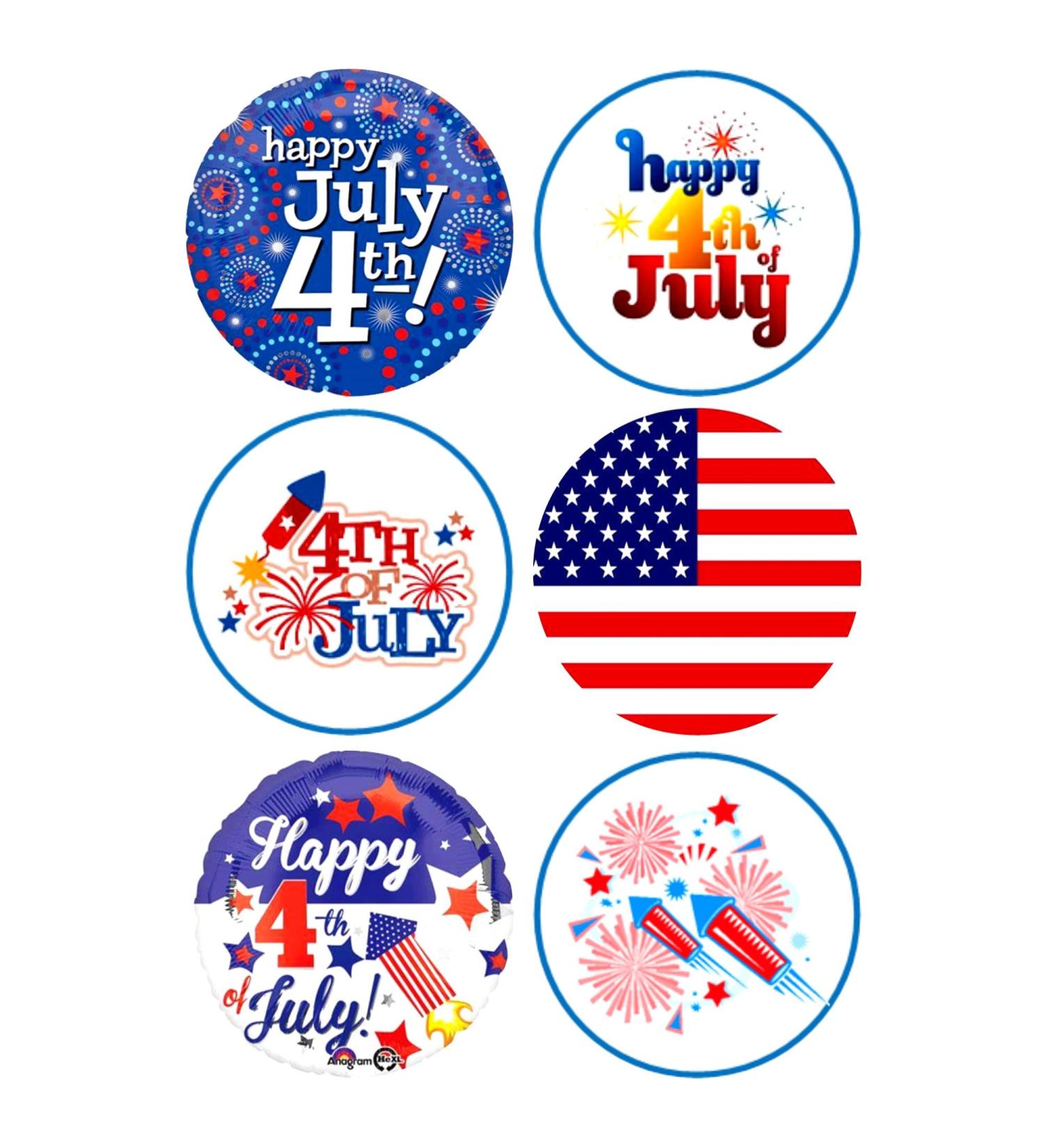 6 x 4th July Mix Edible Wafer or Icing Cupcake Topper Fun American Party Cake Decorations Perfect For Brownies Cookies Muffins & More! (Edible Wafer Card)