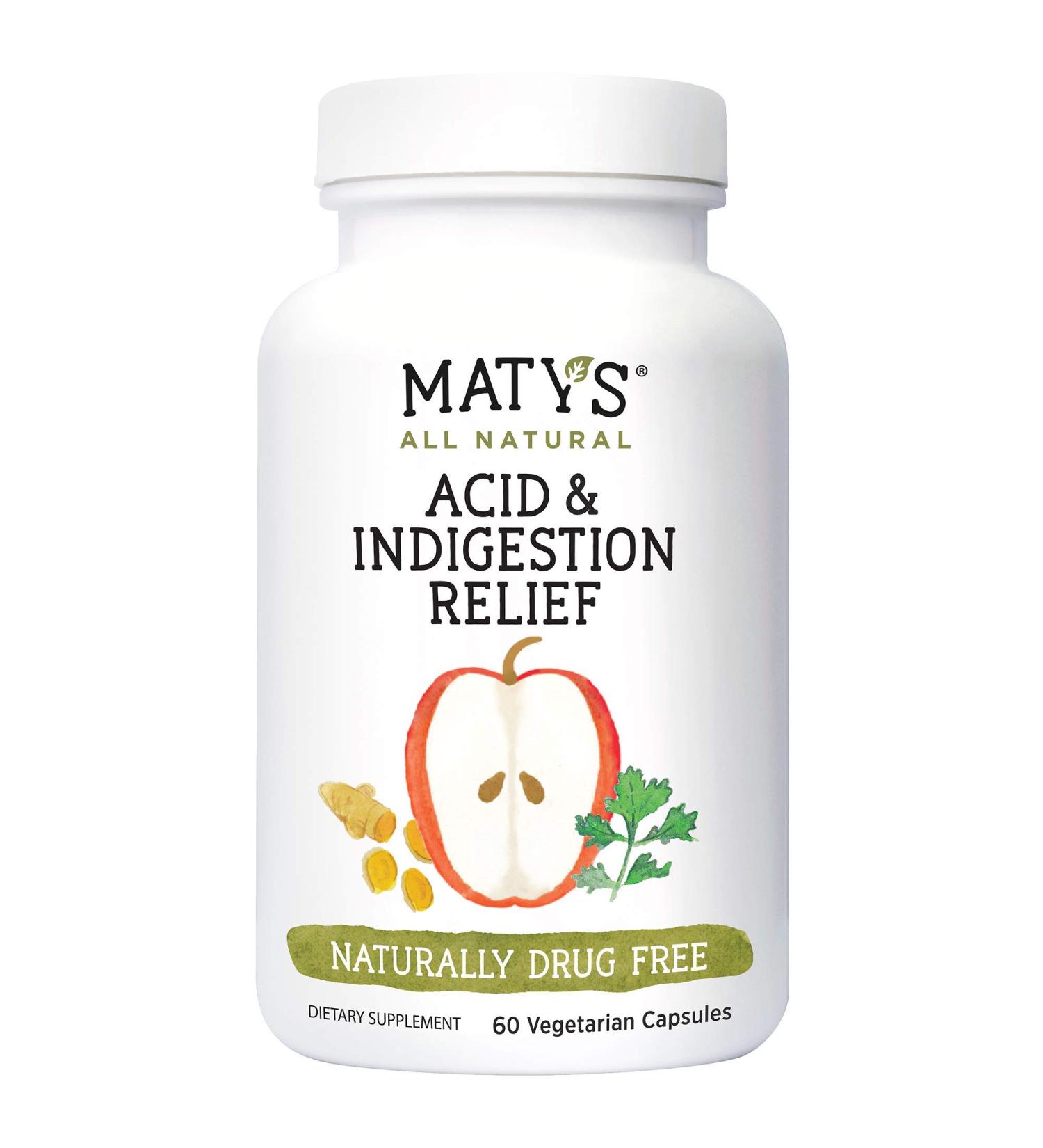 Matys Acid & Indigestion Relief Capsules | All Natural Heartburn Relief with Ginger & Turmeric | 60 Count (30 Servings) | Safe & Effective Formula - Buy Online on GoSupps.com