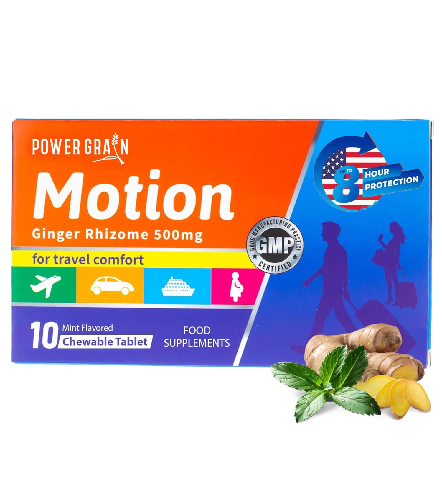 Non-Drowsy Motion Sickness Tablets | 500mg Chewable Ginger Rhizome | Nausea & Vomiting Relief | Mint Flavor | 10 Tablets - Buy Internationally - Buy Online on GoSupps.com