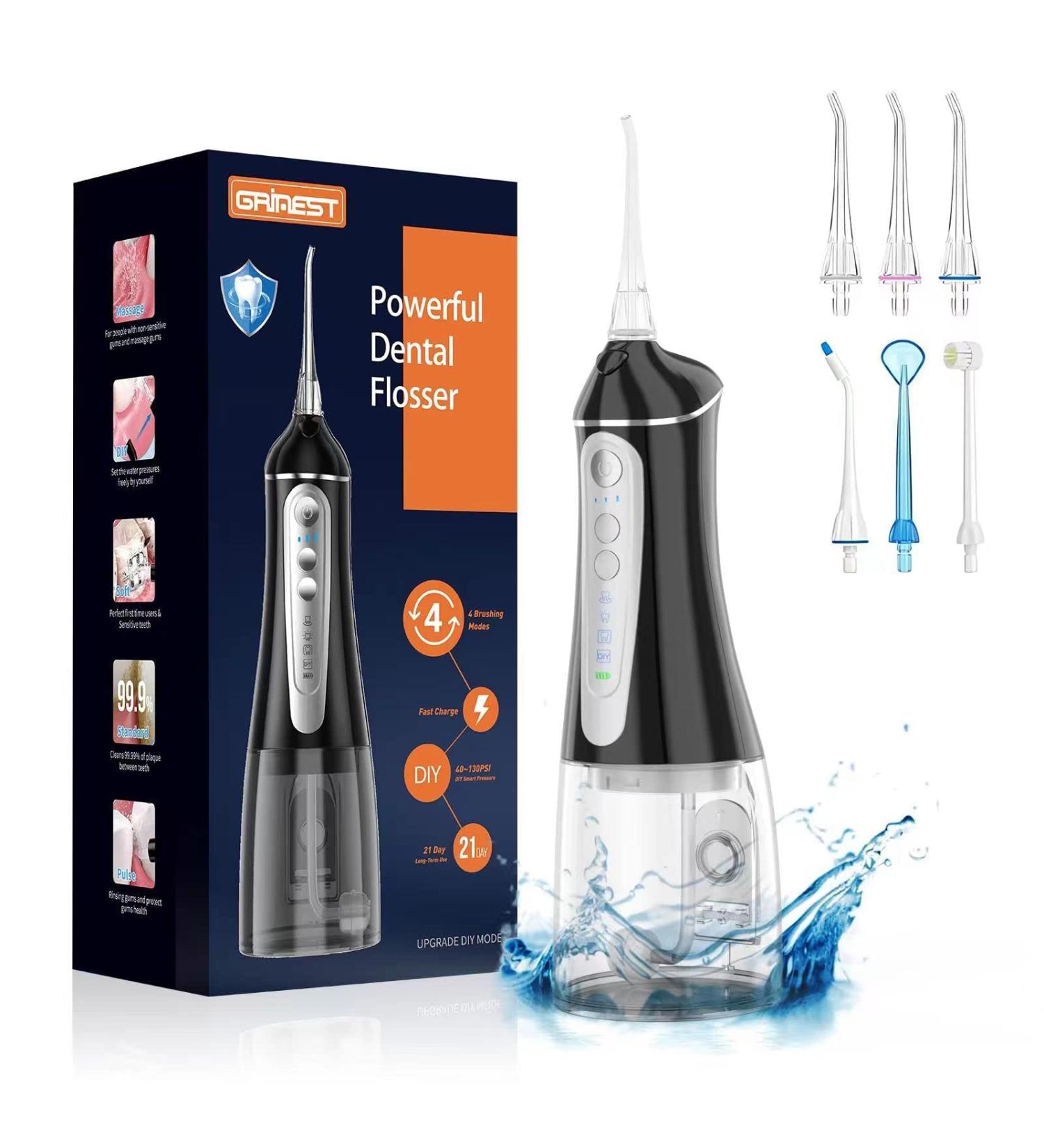 Cordless Water Flosser Dental Oral Irrigator - 4 Modes, 5 Jet Tips, Rechargeable, IPX7 Waterproof - Portable Teeth Cleaner for Home & Travel (Black) - Buy Online on GoSupps.com