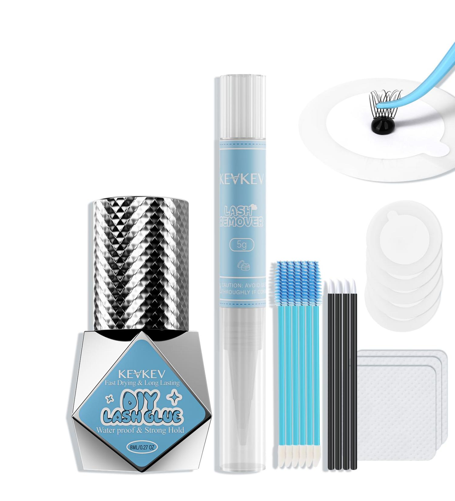 KevKev Eyelash Extension Glue | Fast Drying 3-5S | Long Lasting Waterproof Cluster Lash Glue | 8ml Black | Ideal for Self Application - Buy Online on GoSupps.com