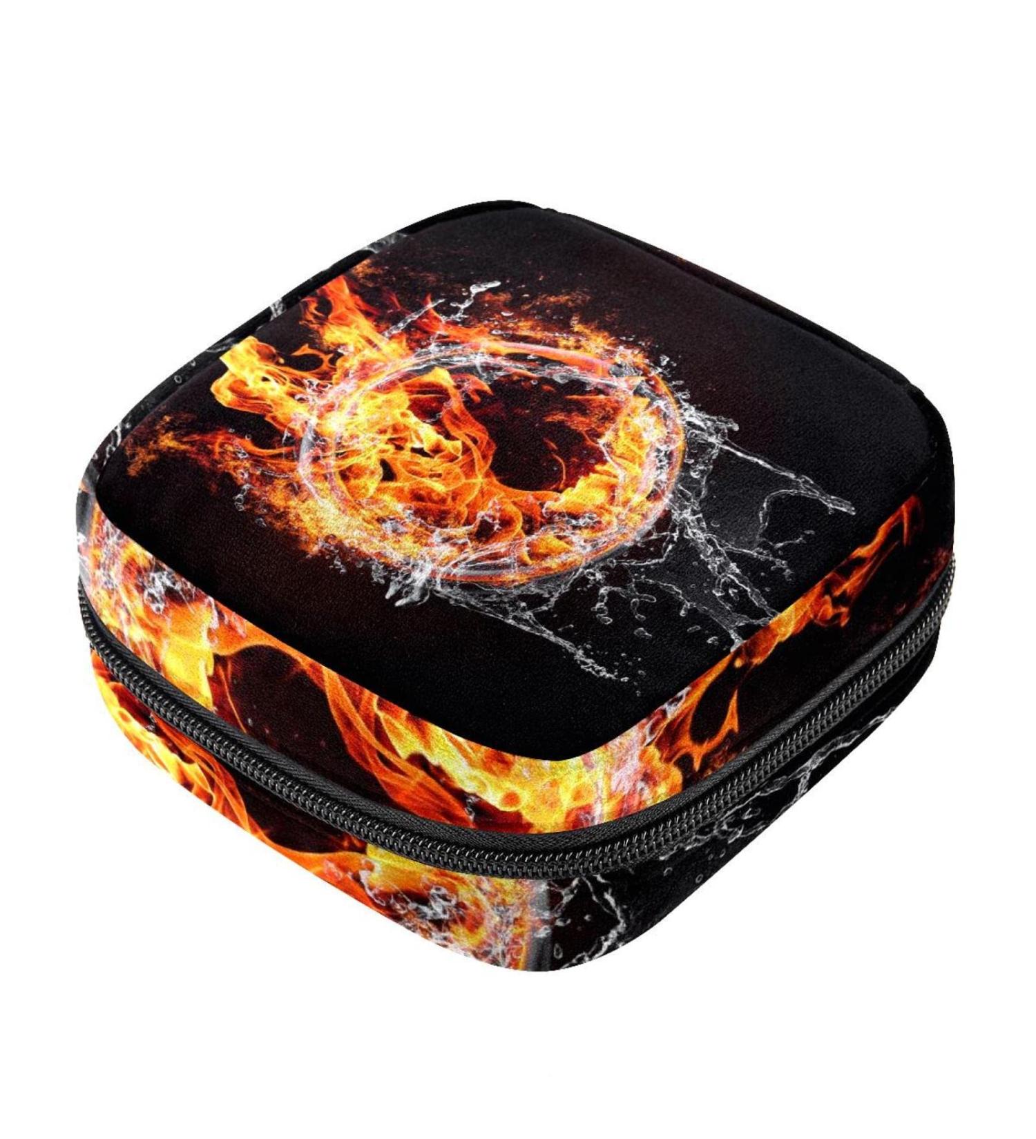 Menstrual Pad Bag with Zipper | Women's Tampon Bag | Stylish 3D Abstract Flame & Water Design | Color 8 - Perfect for Girls & Women - Buy Online on GoSupps.com
