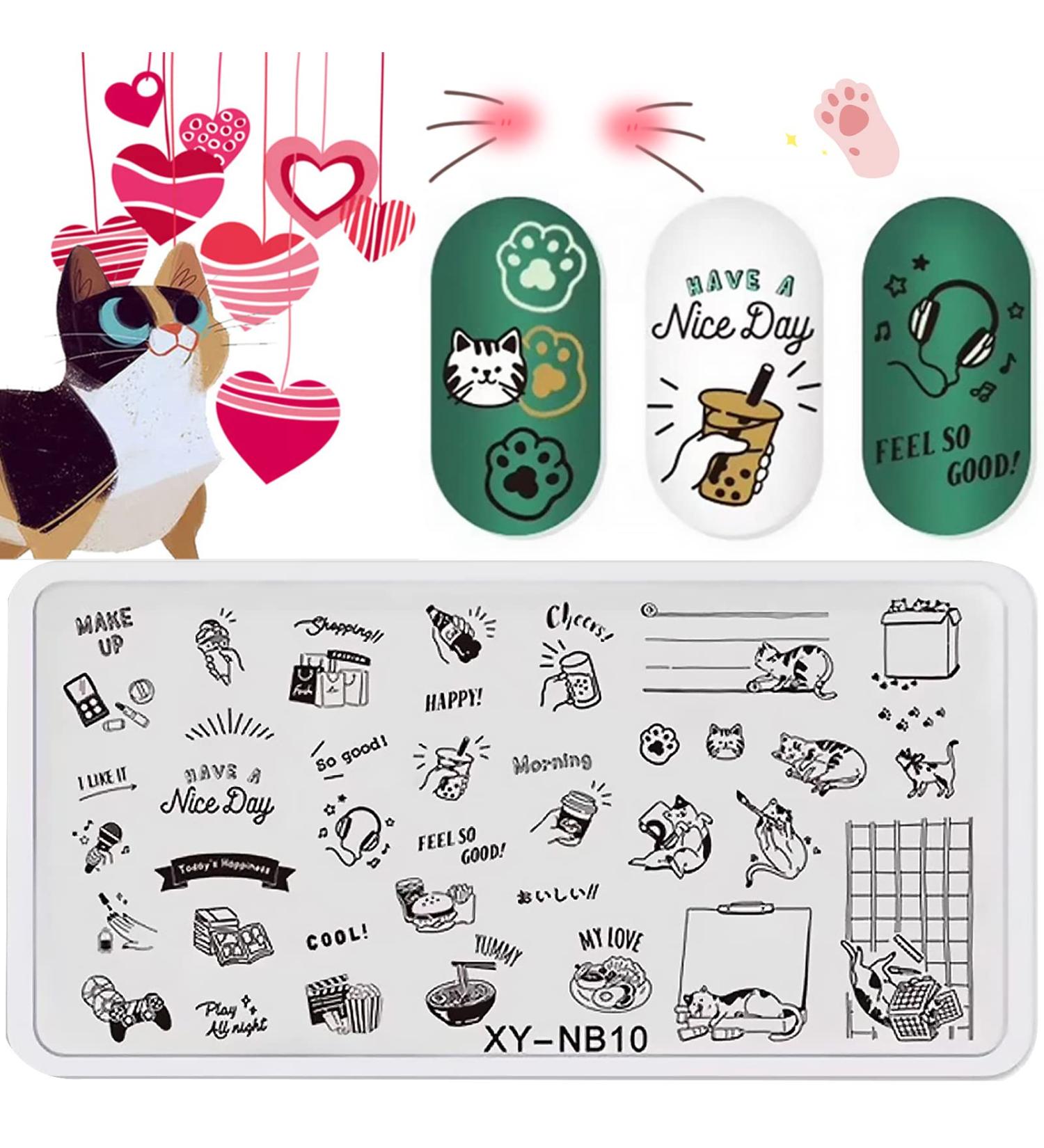NICENEEDED Cat Nail Art Stamping Plates Animal Nail Stamp Templates for Nail Art Equipment Party Design Nail Plate for DIY Nail Decor Nail Art Tools - Buy Online on GoSupps.com