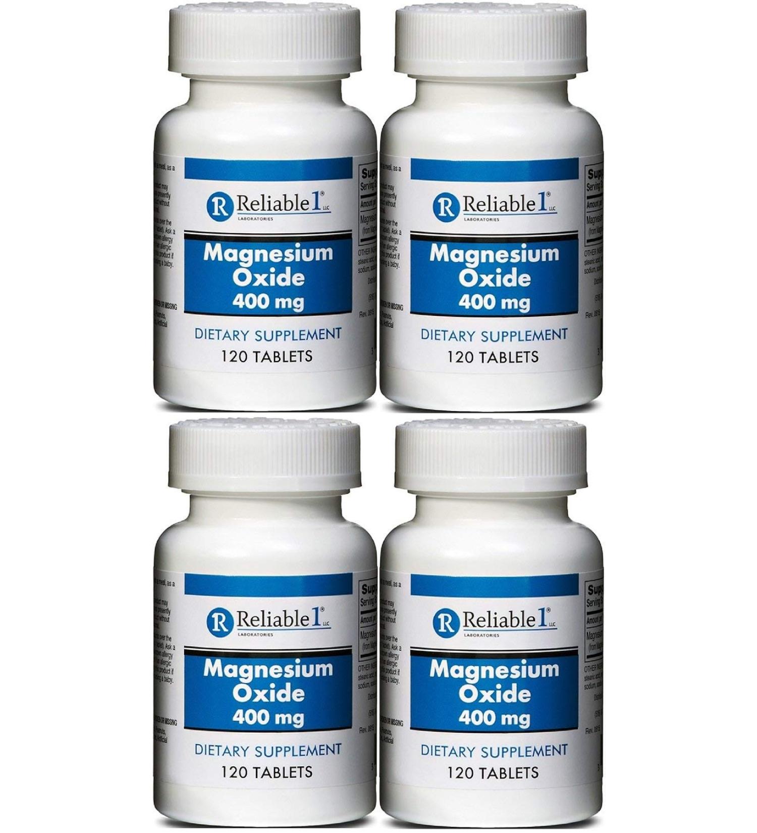 Magnesium Oxide 400 mg Dietary Supplement Tablets Generic MegOx 120 Tablets per Bottle Pack of 4