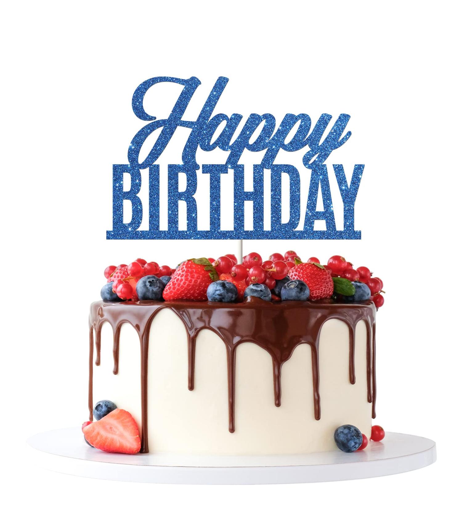 Tenhaisi Blue Glitter Happy Birthday Cake Topper Anniversary Party Birthday Sign Cake Topper Adults Children Teenager Birthday Party Cake Decoration Supplies - Buy Online on GoSupps.com