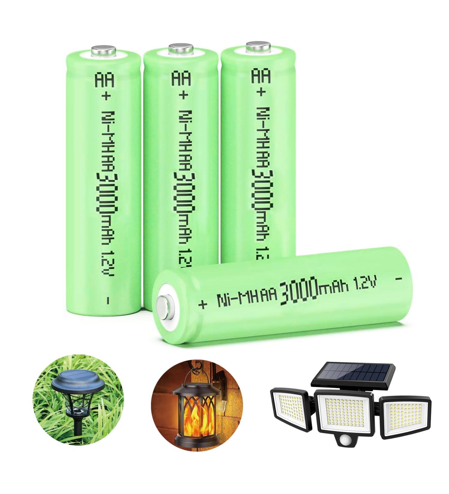 1.2V AA 3000mAh Rechargeable Ni-MH Batteries - High Capacity for Solar Lights Mouse & Keyboard - 4 Pack - Buy Online on GoSupps.com