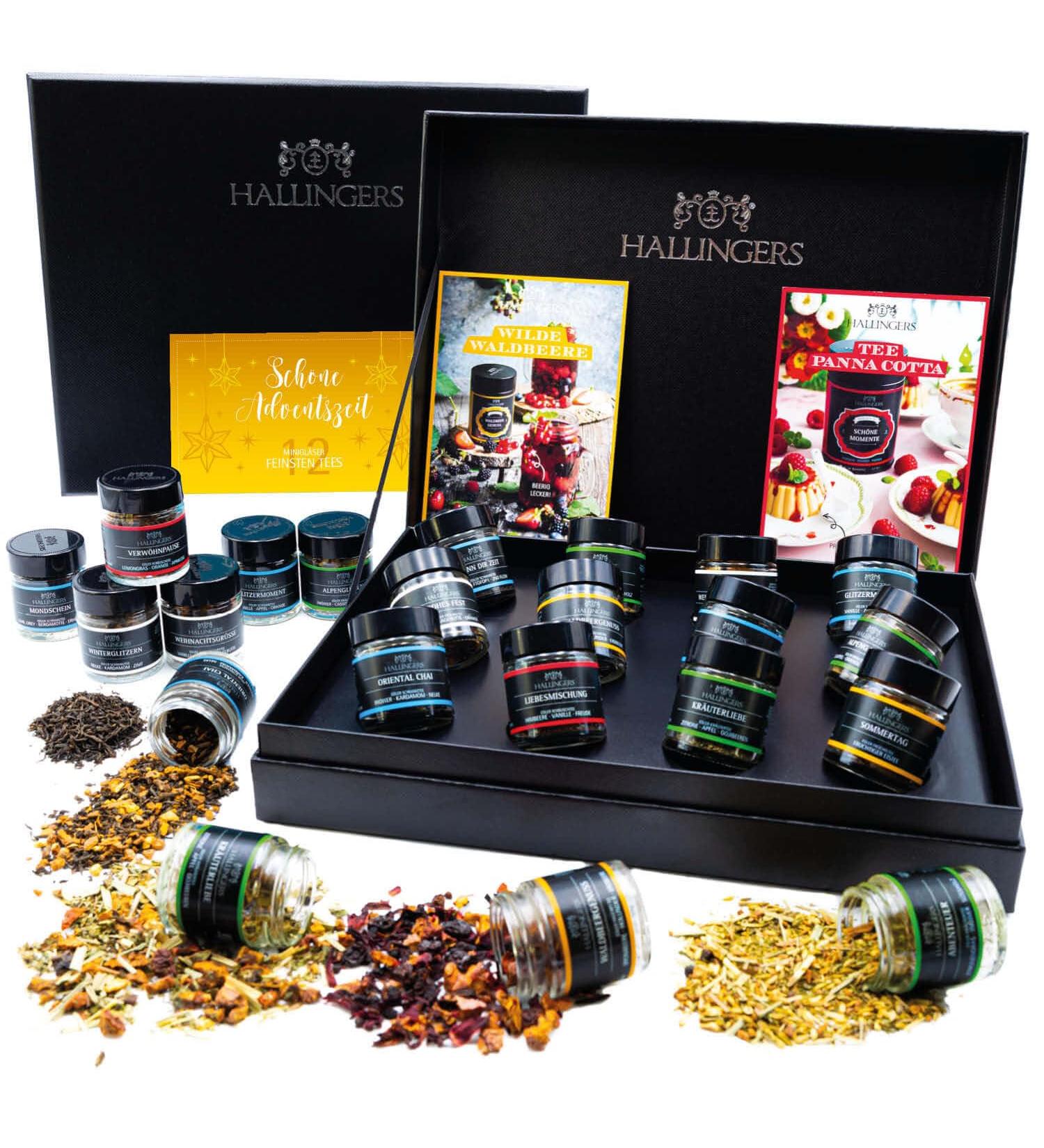 Hallingers Advent Season Tea Gift Set - 12 Vegan & Gluten-Free Varieties in Screw Glasses | Perfect for Christmas Mother's Day & Father's Day Gifts - Buy Online on GoSupps.com