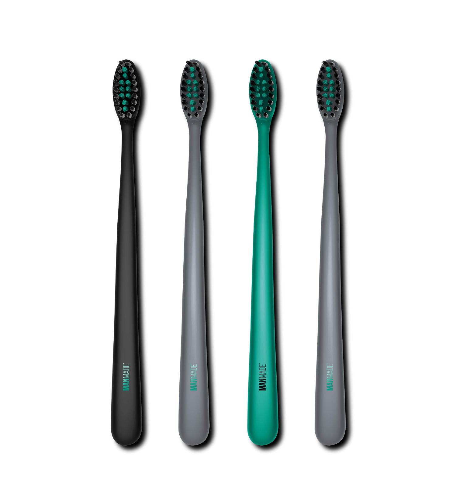 Man Made Pro-Flex Ultra Soft Toothbrushes for Adults - Green | Ultra Soft Medium Tip Bristles | Set of 4 Manual Toothbrushes - Buy Online on GoSupps.com