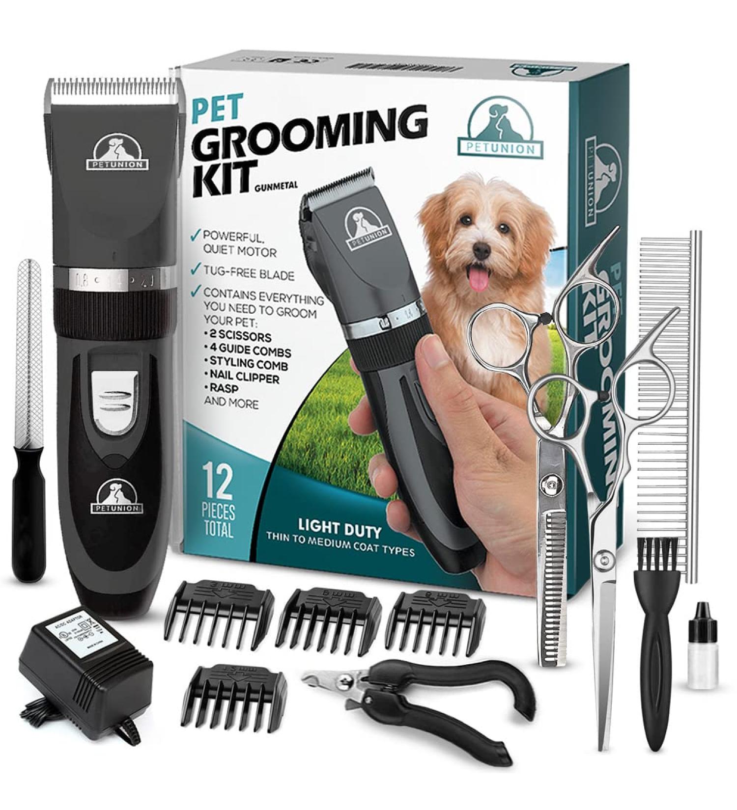 Pet Union Professional Rechargeable Cordless Dog Grooming Kit - Low Noise Clippers for Thick Coats - Complete Grooming Set for Dogs, Cats, and Other Pets - Nail Trimmer Included (Gunmetal) - Buy Online on GoSupps.com