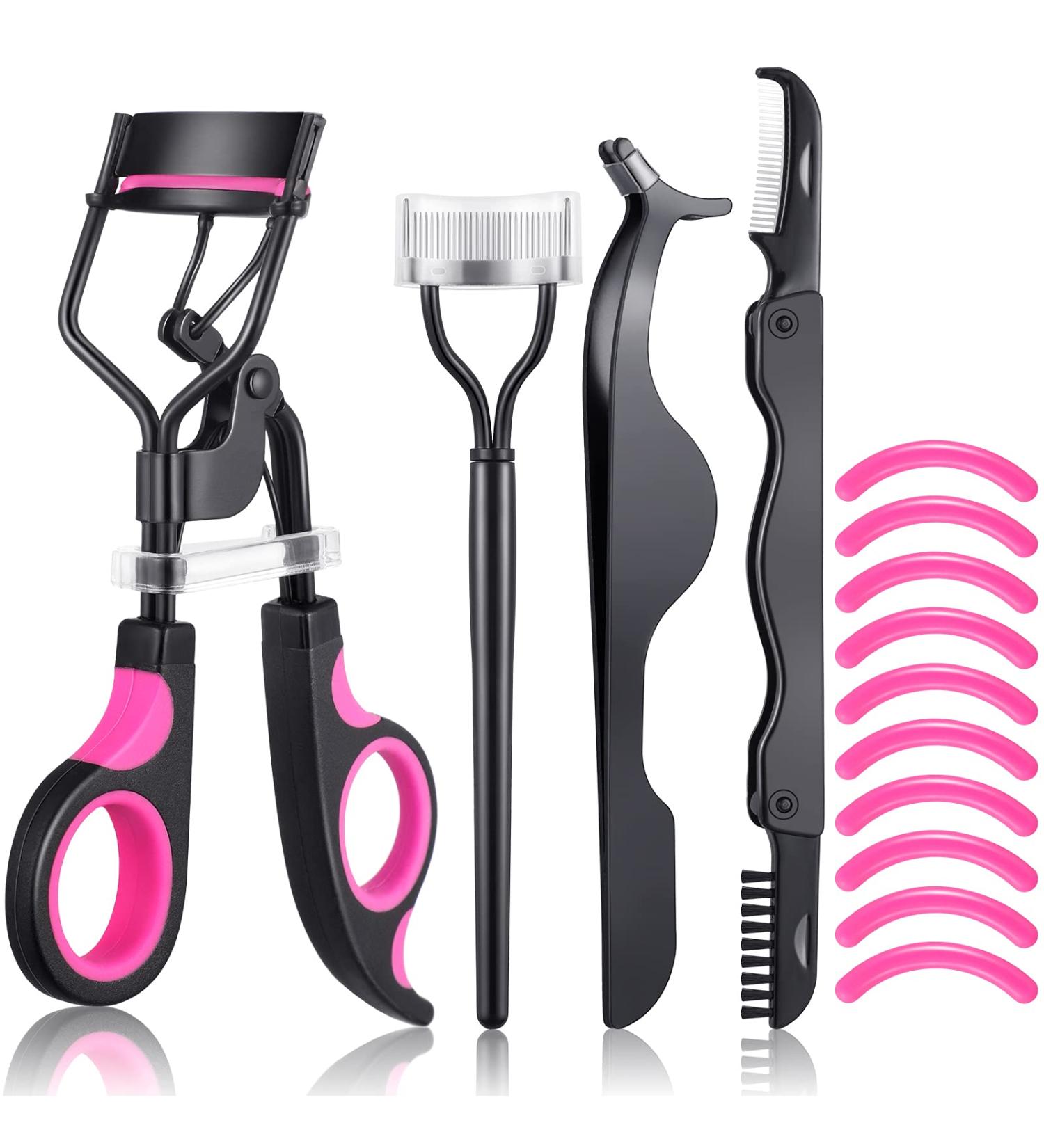14 Pieces Eyelash Curler Kit Eyelash Comb Eyebrow Brush Eyelash Tweezers False Eyelashes Applicator Tool Eyebrow Trimmer Silicone Refills Pads for Women (Black and Purple)(Black and Purple) As Picture Shown - Buy Online on GoSupps.com
