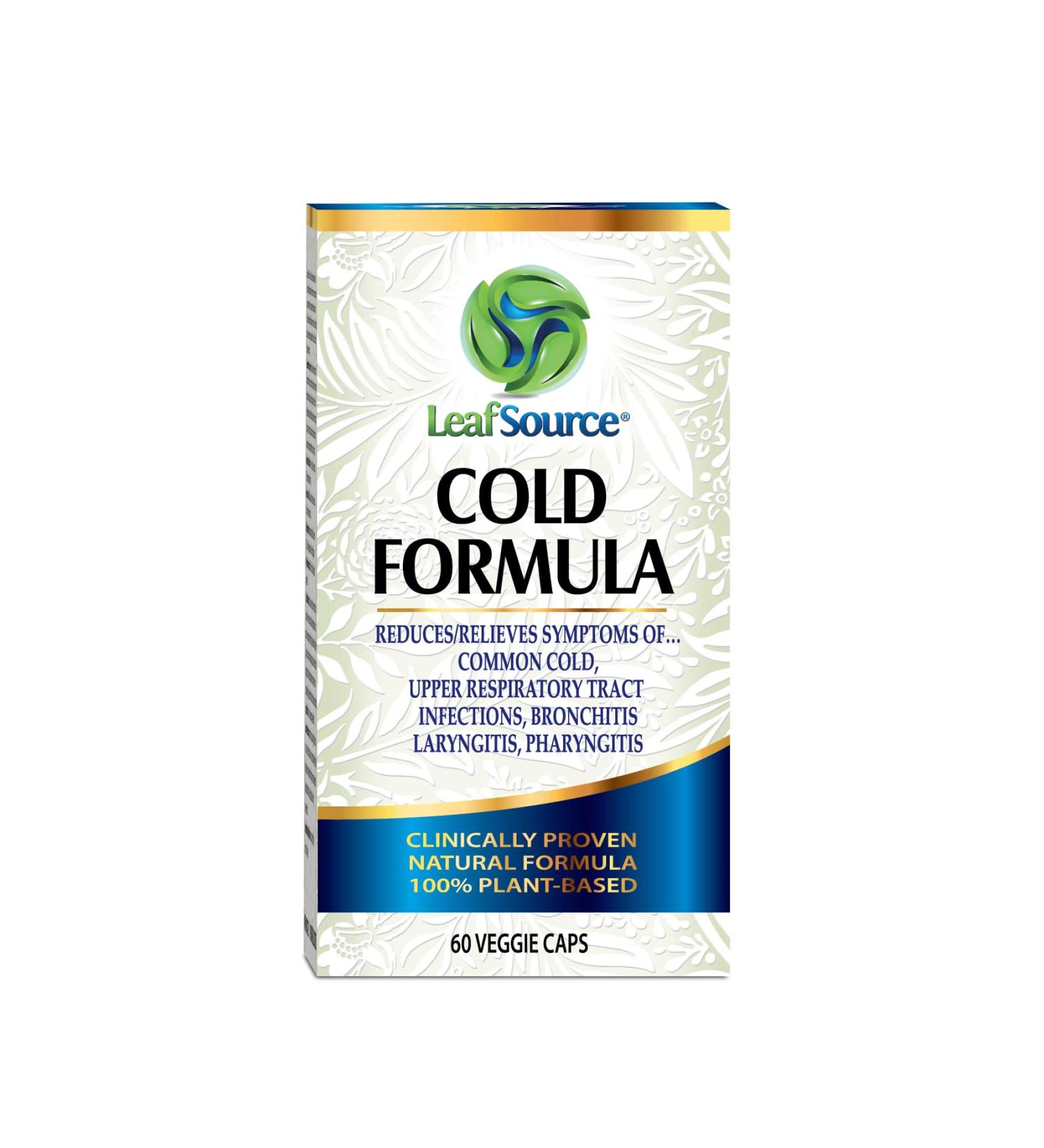 Leafsource Cold Formula Capsules Naturally Reduces Duration & Relieve Cold Symptoms Flu Upper Respiratory Tract Infections Bronchitis Sore Throat and Laryngitis Plant-Based Ingredient Vegan Immune Modulator NPN 80114231 (60 Counts) 60 count (Pack of 1) - Buy Online on GoSupps.com