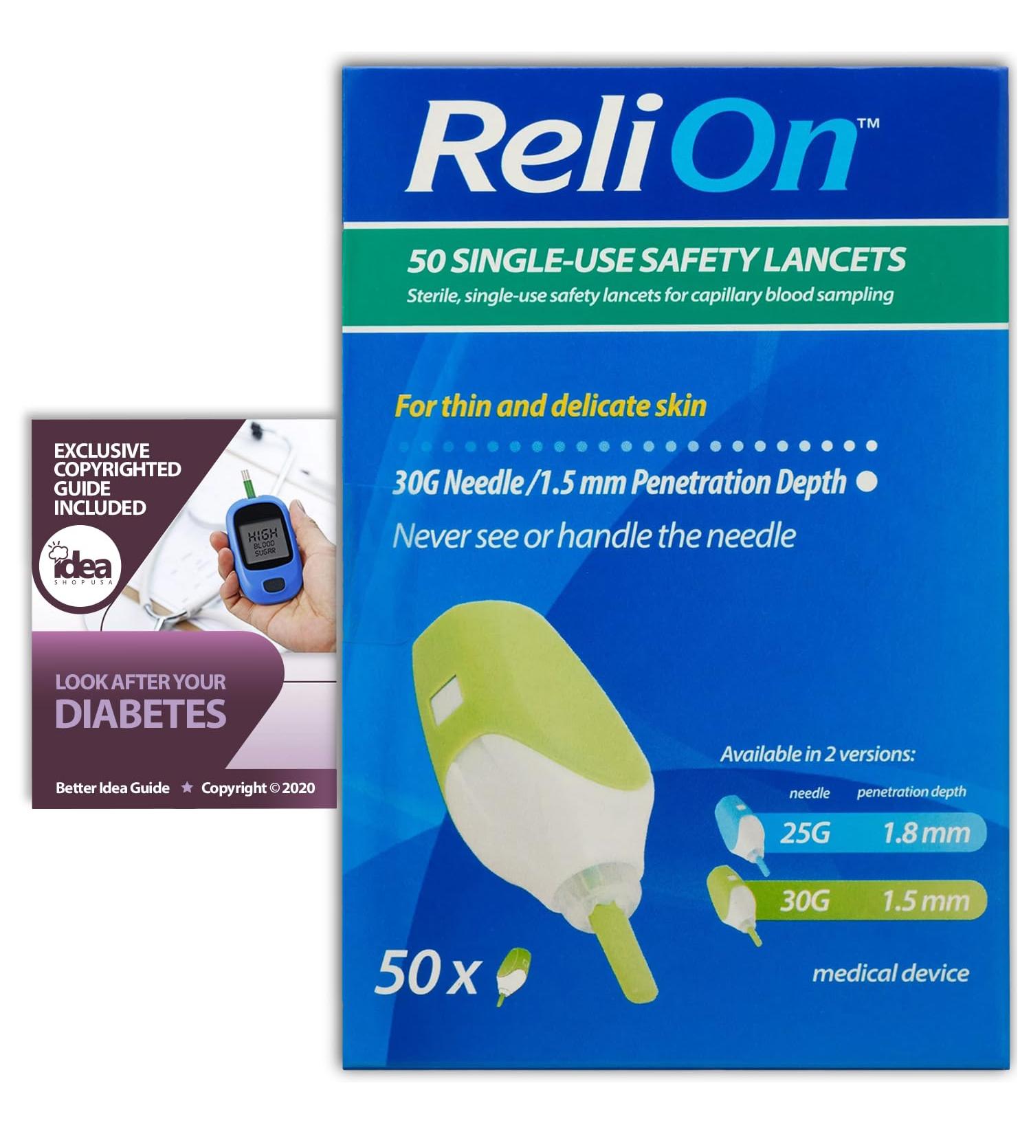 ReliOn 30 Gauge 2-in-1 Lancing Device 50 Ct Bundle + Better Idea Guide - Diabetes Care Set - Buy Online on GoSupps.com