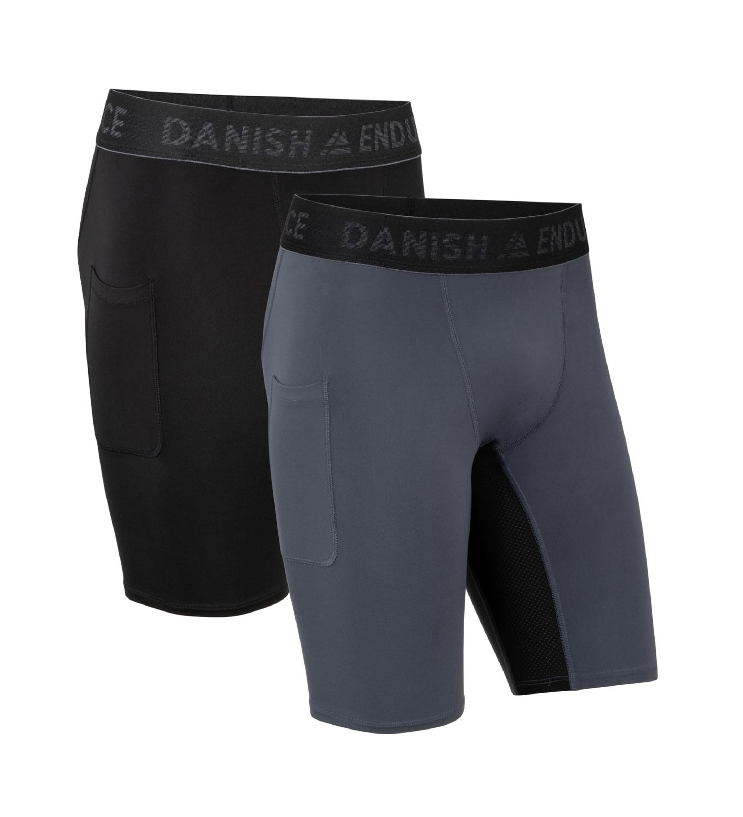 DANISH ENDURANCE Men's Compression Pants - Training Tights with Pocket (Pack of 2: Black & Grey) | International Shipping Available - Buy Online on GoSupps.com