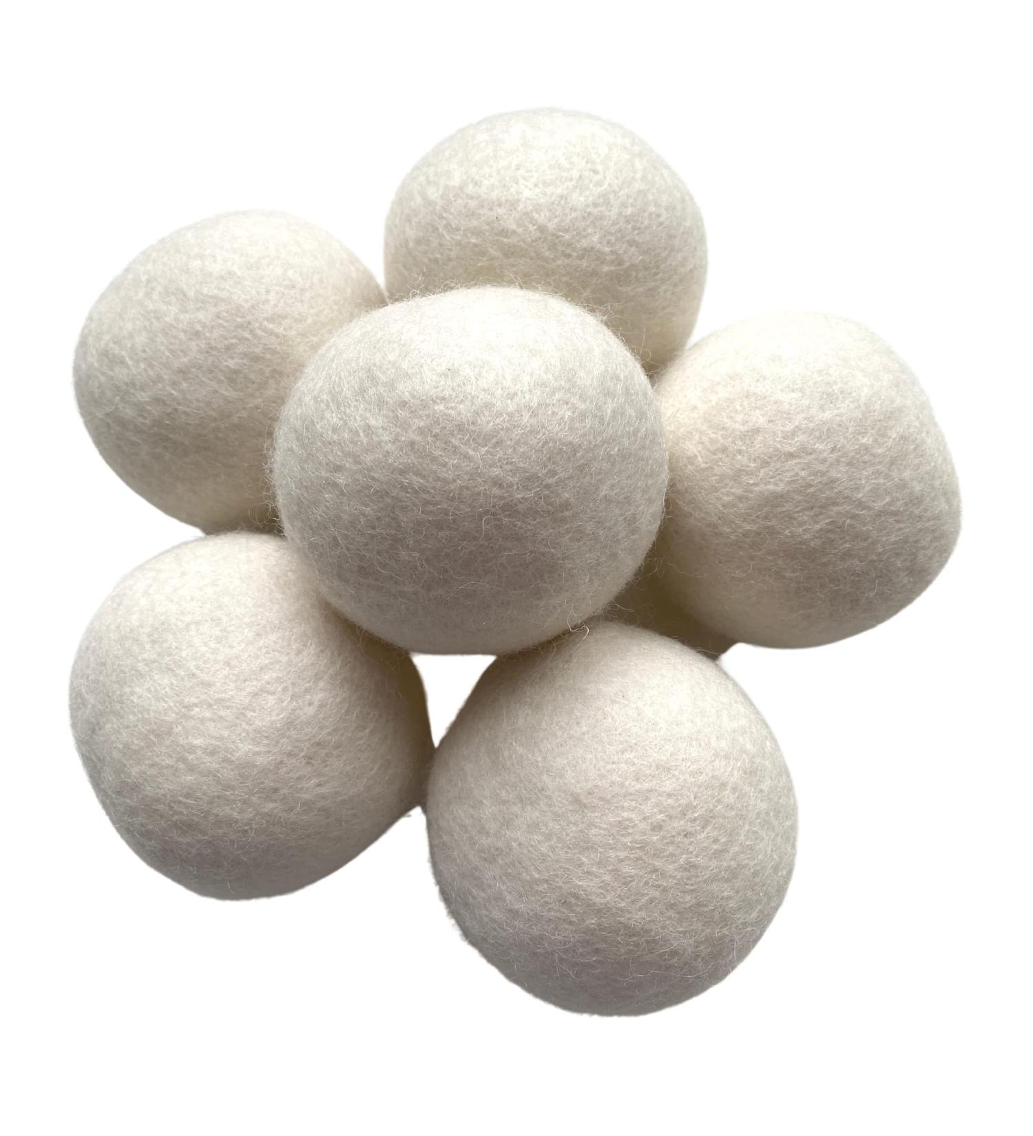 Organic 6 Pack Large Laundry Dryer Balls 100% New Zealand Wool Reusable Natural White or Grey Soft Eco Friendly with Cotton Bag (White) - Buy Online on GoSupps.com