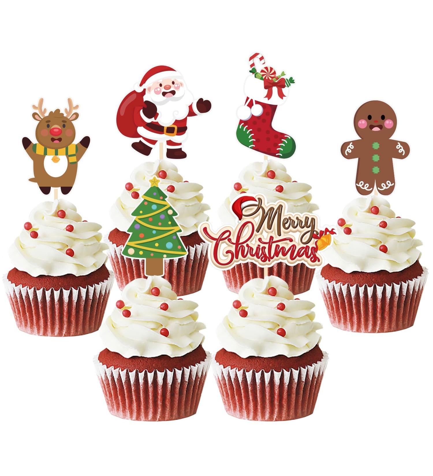 24 x Christmas Cupcake Toppers Merry Christmas Cake Topper Christmas Cake Decoration for Christmas Party Decoration Dessert Cake Christmas Party (Santa Claus) - Buy Online on GoSupps.com
