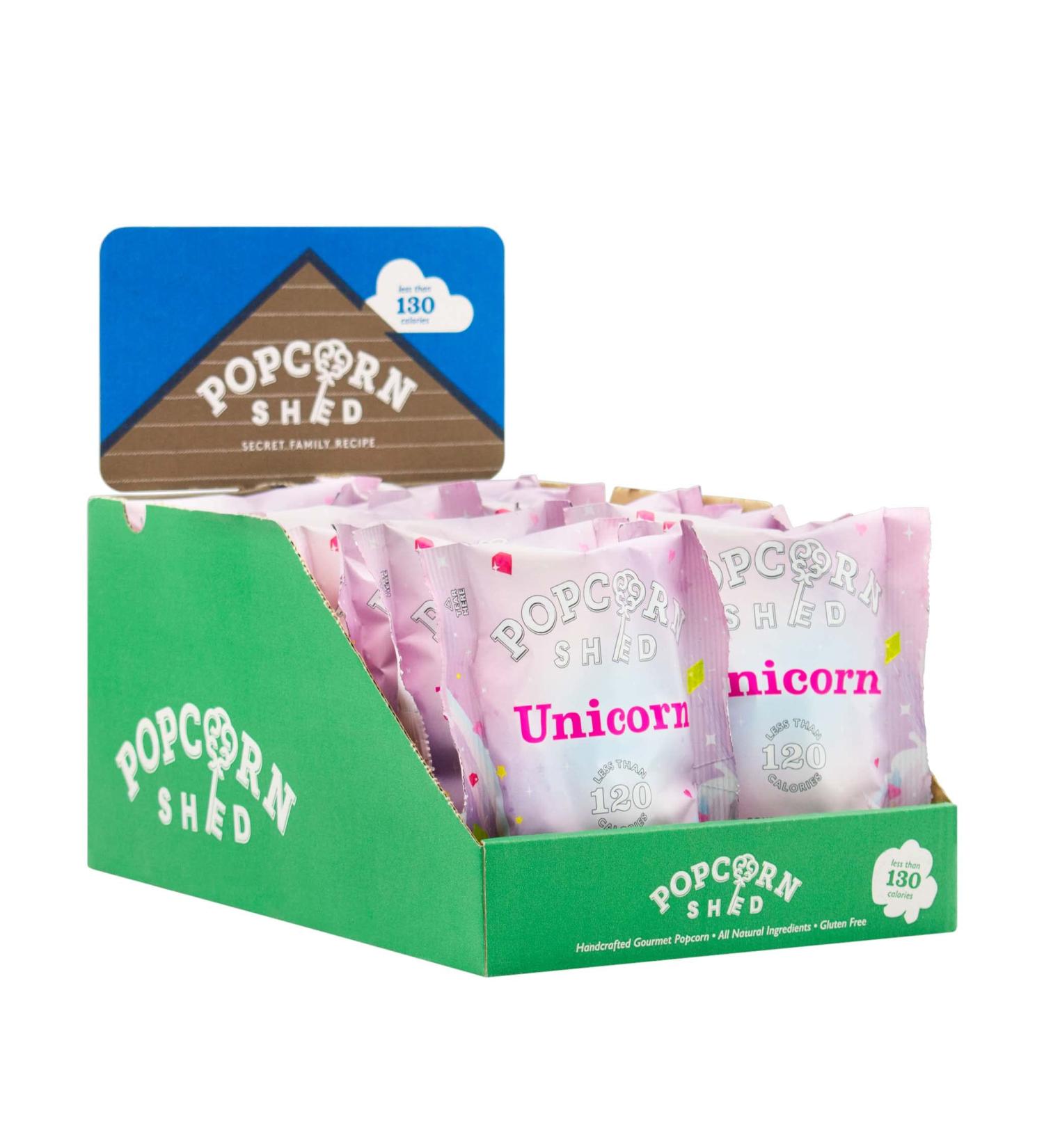 Popcorn Shed Unicorn Popcorn Snack Pack 24g Pack of 16 Multicoloured Candy Floss Caramel Popcorn Gluten Free & Natural Lunch Box & Movie Night Snacks - Buy Online on GoSupps.com