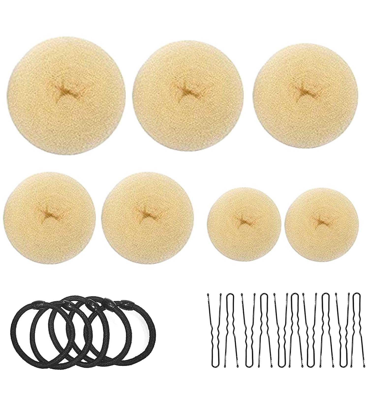 Donut Hair Bun Maker Set - 7 Piece Styling Kit with Elastic Bands & U-Shaped Hairpins for Girls & Women (White) - Perfect Hairstyle Solution - Buy Online on GoSupps.com