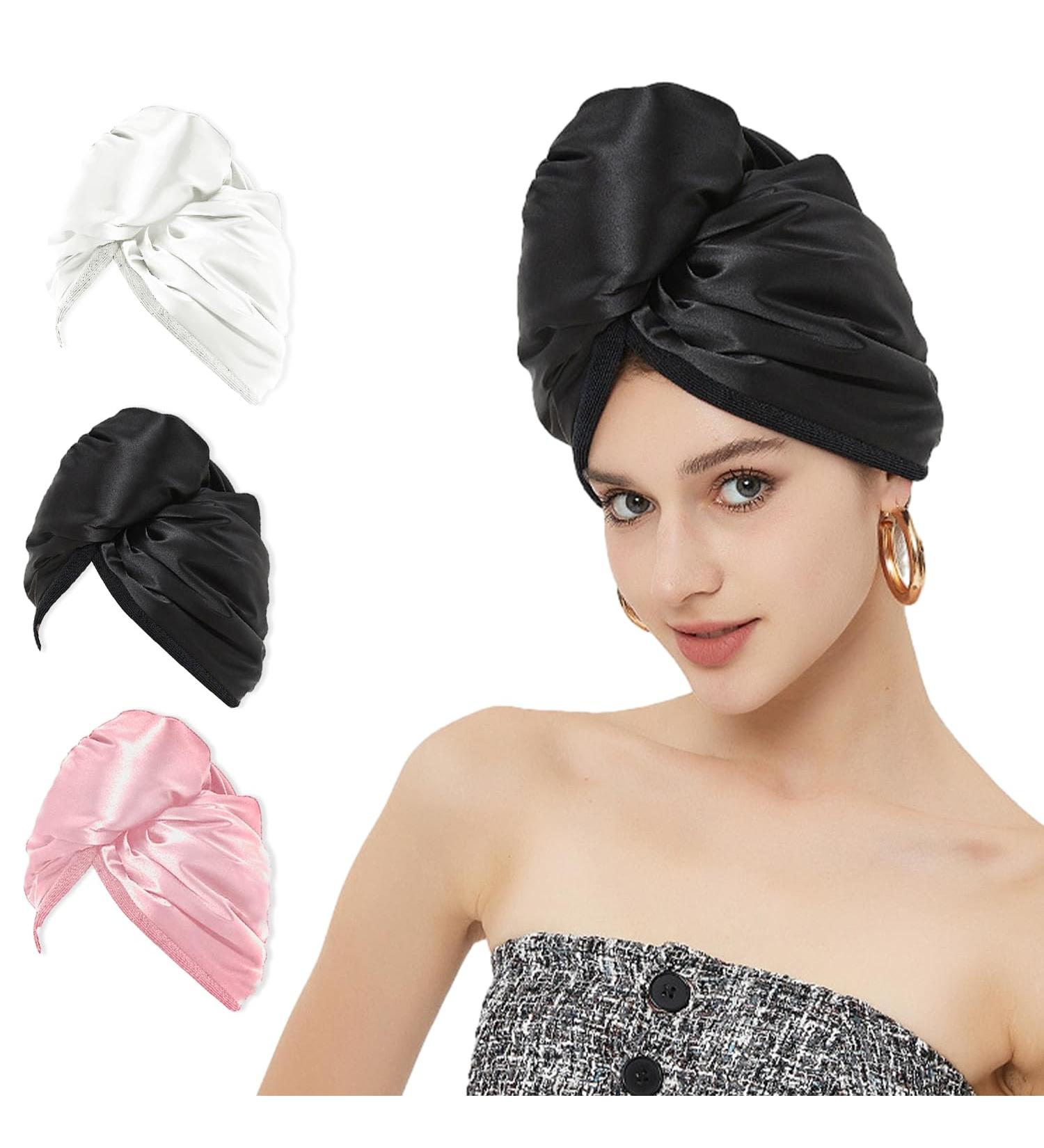 AMORISE Microfiber Hair Towel Set - Quick-Drying Satin Hair Turban (Black Pink White) - 3 Piece Hair Care Essentials for Effortless Drying - Buy Online on GoSupps.com