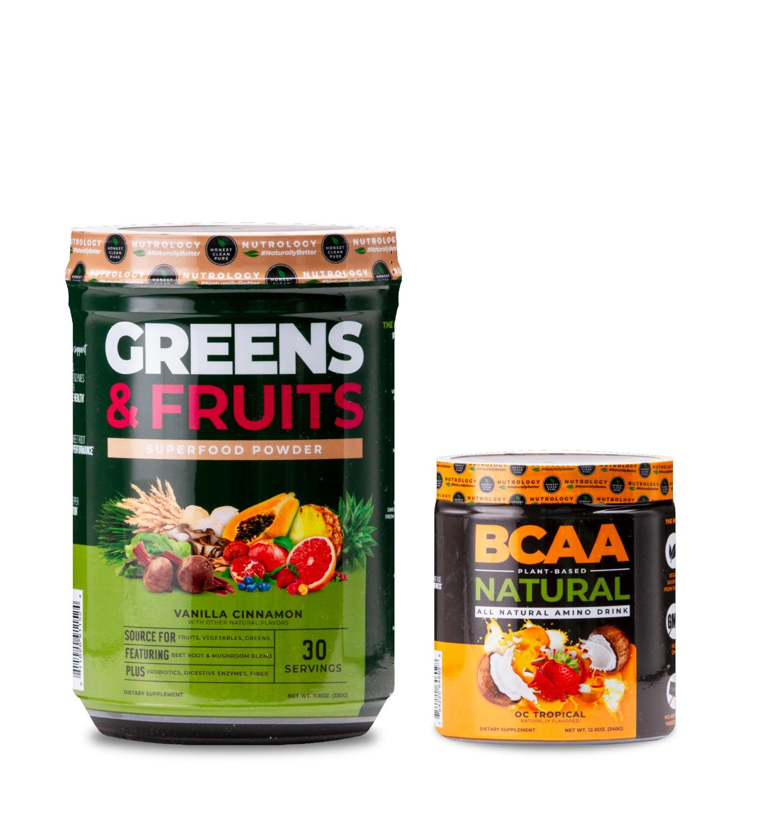 Nutrology Greens & Fruits Powder-Naturally Sourced Superfood Vanilla Cinnamon (30 Servings) BCAA Natural Plant Based BCAA Powder Orange Coconut Flavor (30 Servings) - Buy Online on GoSupps.com
