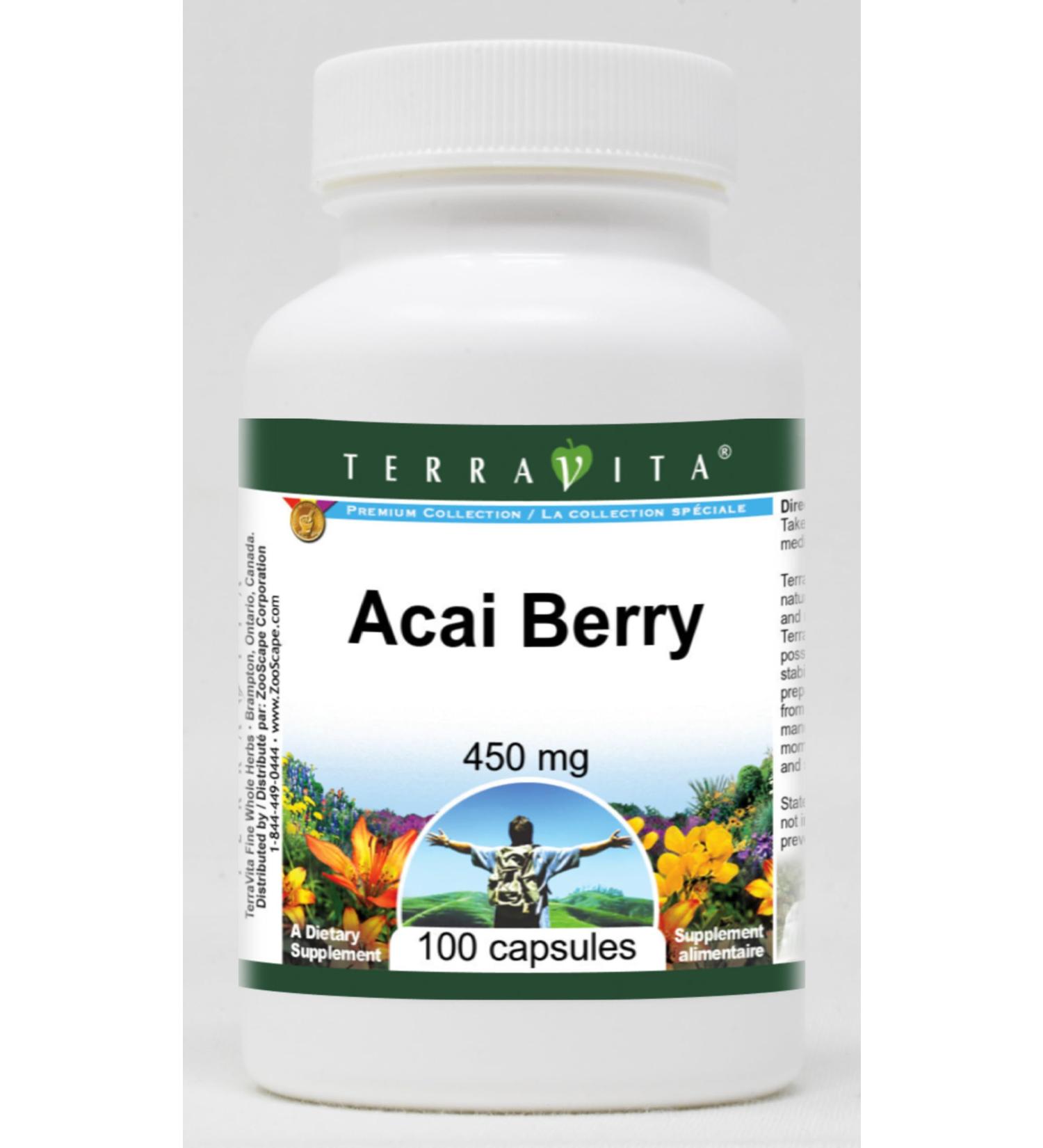 Buy Acai Berry Capsules (450 mg) - 100% Pure Brazilian Fruit - 100 Capsules - Premium Antioxidant Supplement - Buy Online on GoSupps.com
