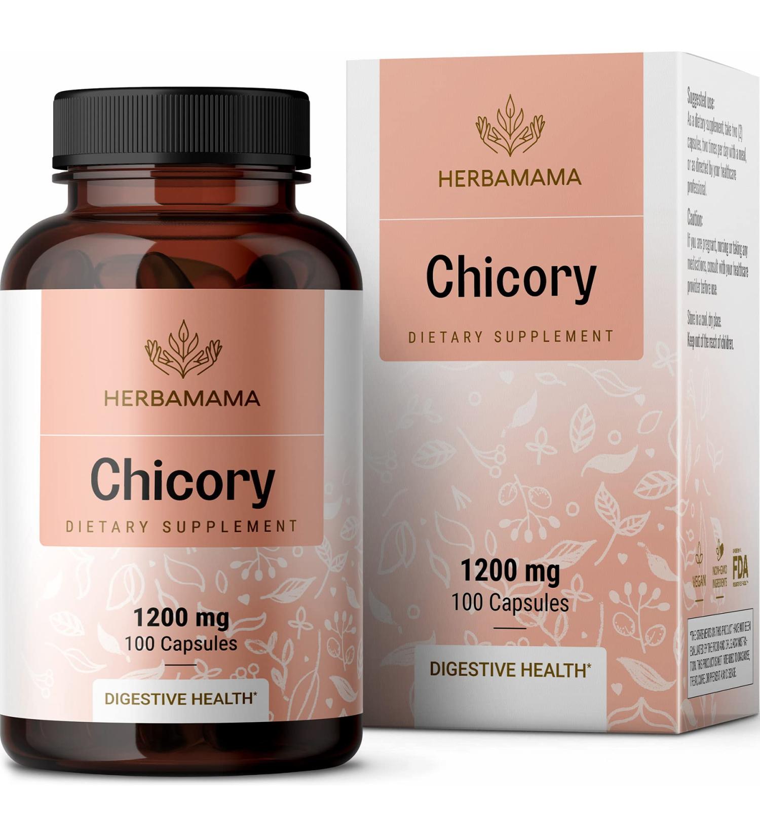 HERBAMAMA Organic Chicory Root Supplement - Digestive & Gut Health Support - Liver & Colon Function - Prebiotic Fiber - Brain & Immune Booster - Non-GMO - 100 Capsules - Buy Online on GoSupps.com