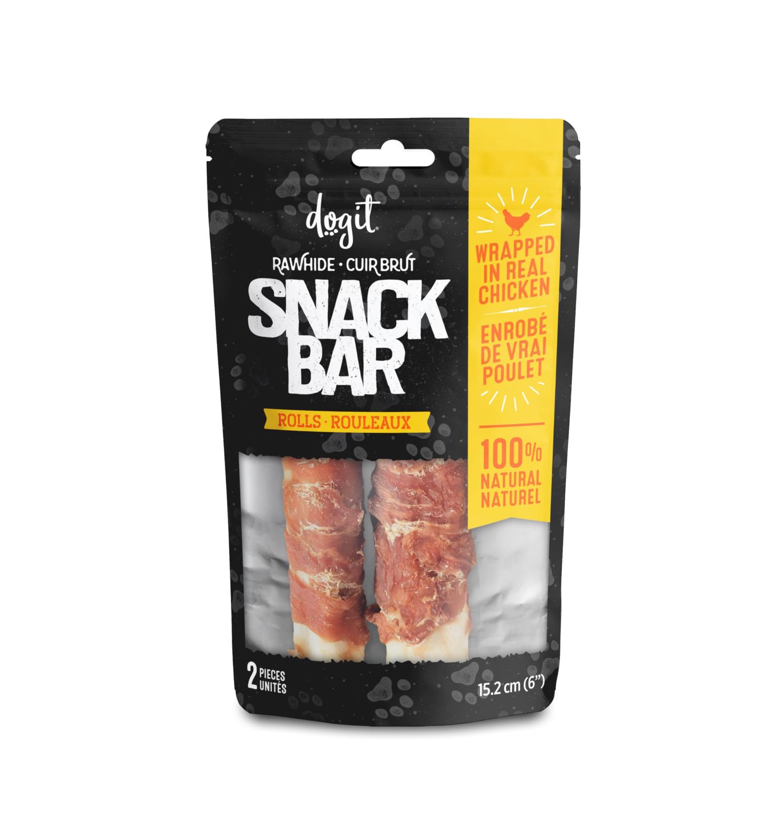 Dogit Snack Bar Rawhide Dog Treats Chicken-Wrapped Rolls 2 pcs Dog Treats for Large Dogs Dog Chews Friandise Pour Chien Rawhide Dog Chews Gaterie Pour Chien - Buy Online on GoSupps.com