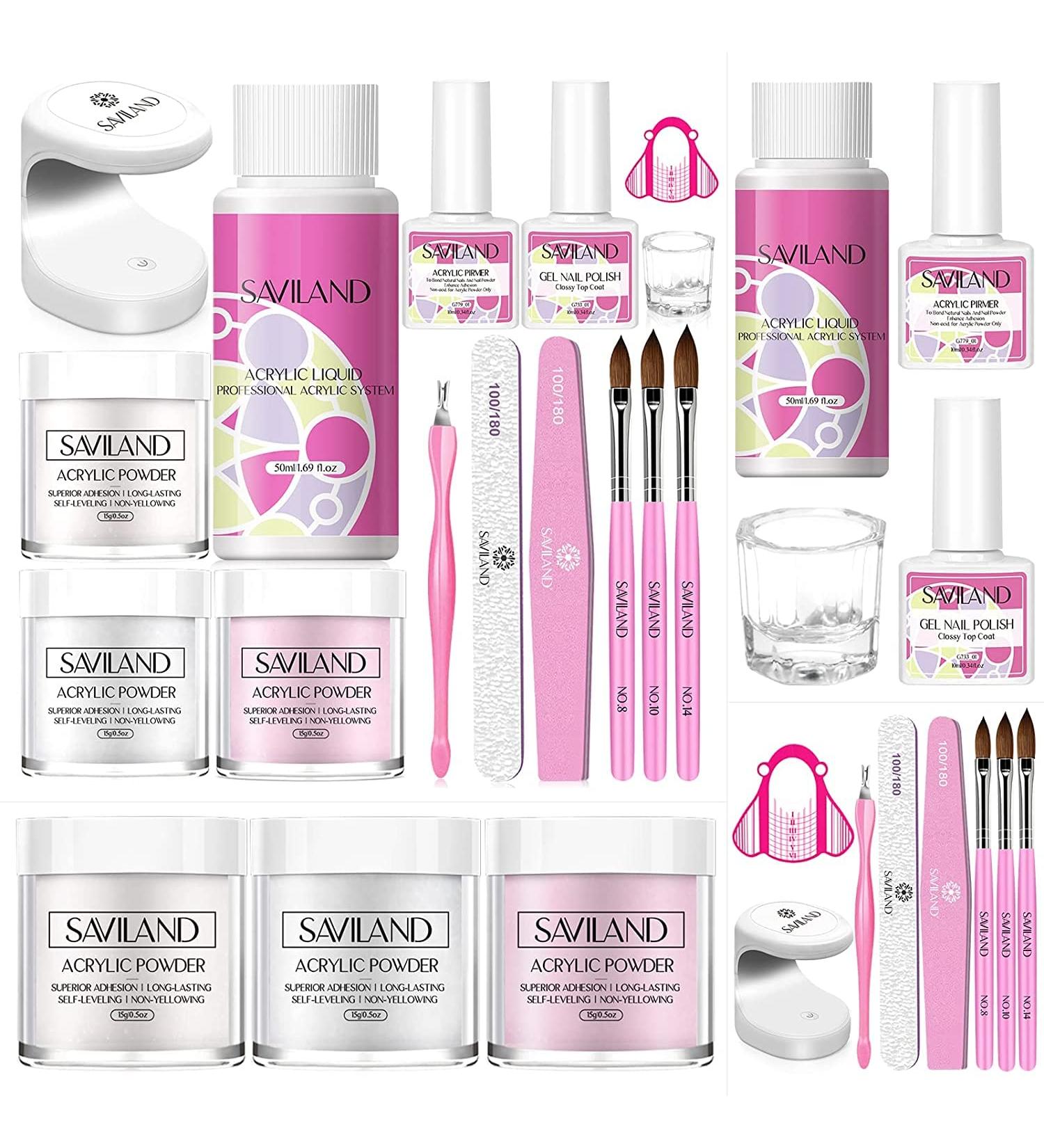 SAVILAND Acrylic Nail Kit with Mini Nail Lamp Professional Acrylic Powder & Liquid Set for DIY Nail Extension Clear White Pink - Perfect for Beginners - Buy Online on GoSupps.com