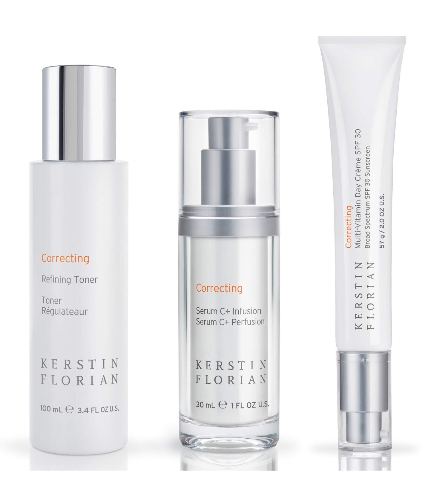 Kerstin Florian Correcting Refining Toner | Correcting Serum C Plus Infusion | Multi Vitamin Day Creme SPF 30 Set | Complete Anti|Aging Trio | Correcting Skincare Trio - Buy Online on GoSupps.com