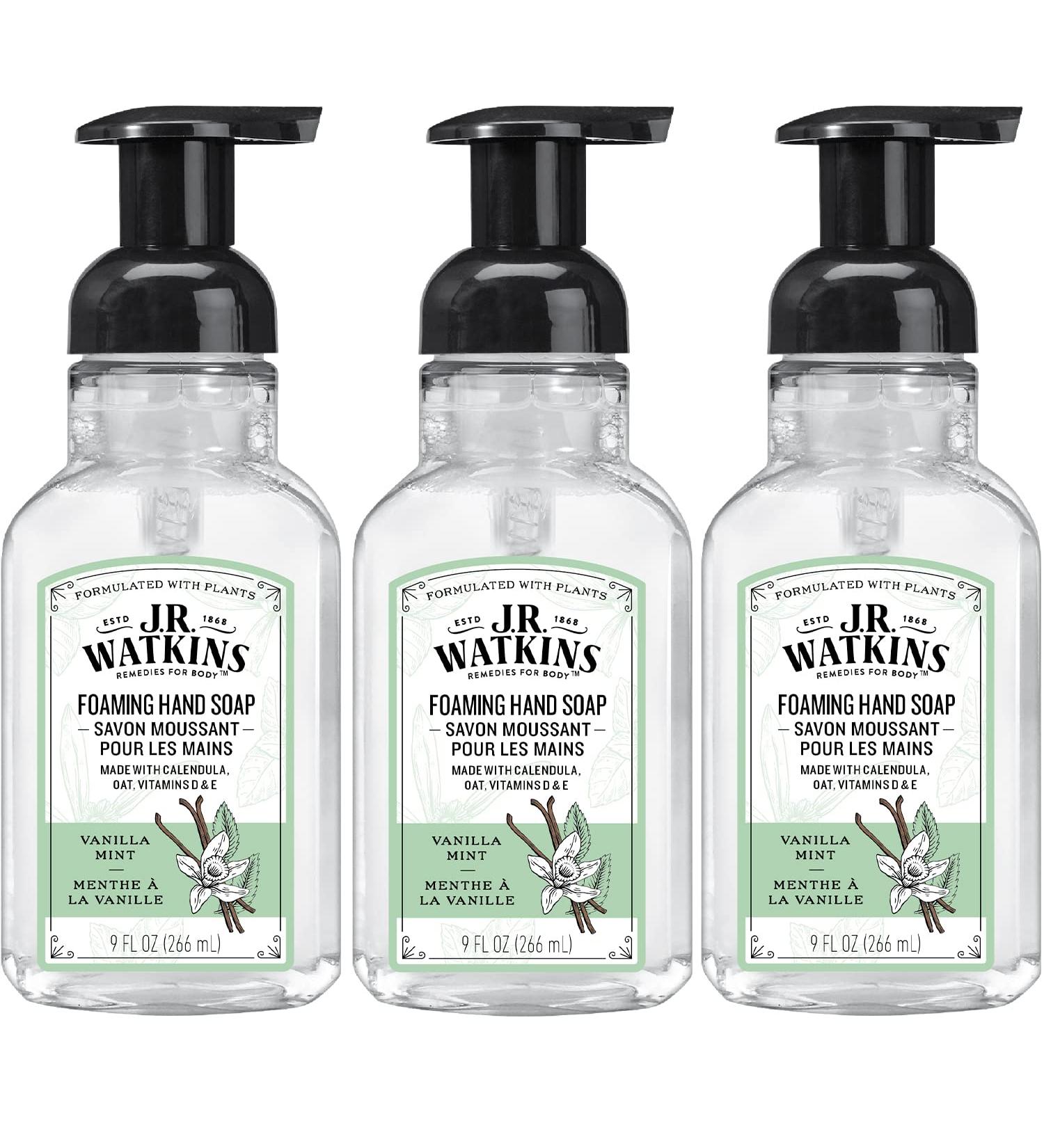 J.R. Watkins Vanilla Mint Foaming Hand Soap Pump 9 fl oz 3 Pack | All Natural, Moisturizing, Alcohol-Free, Cruelty-Free | Made in USA for Kitchen or Bathroom - Buy Online on GoSupps.com