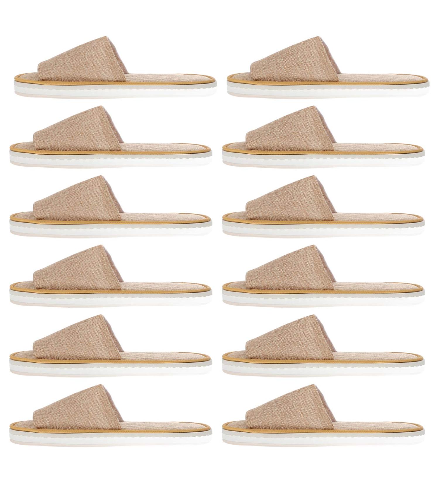 6 Pairs Non-Slip Cotton & Linen Slippers for Men - Indoor House Shoes & Travel Slip-Ons | Disposable Hotel Slippers - Buy Online on GoSupps.com