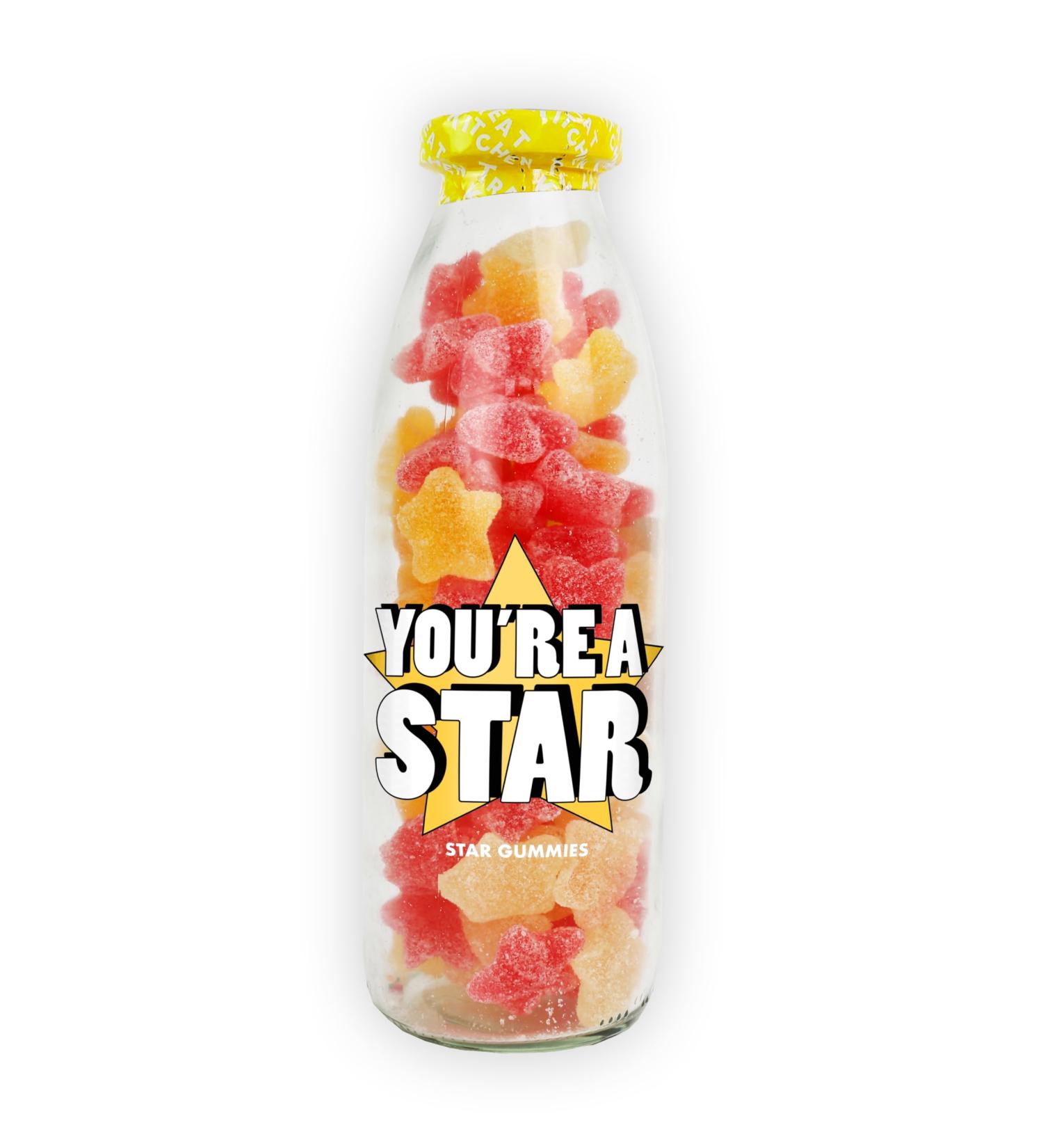'You're a Star' Fizzy Cherry and Lemon Flavoured Stars Sweet Candy Bottle - 350g - Buy Online on GoSupps.com
