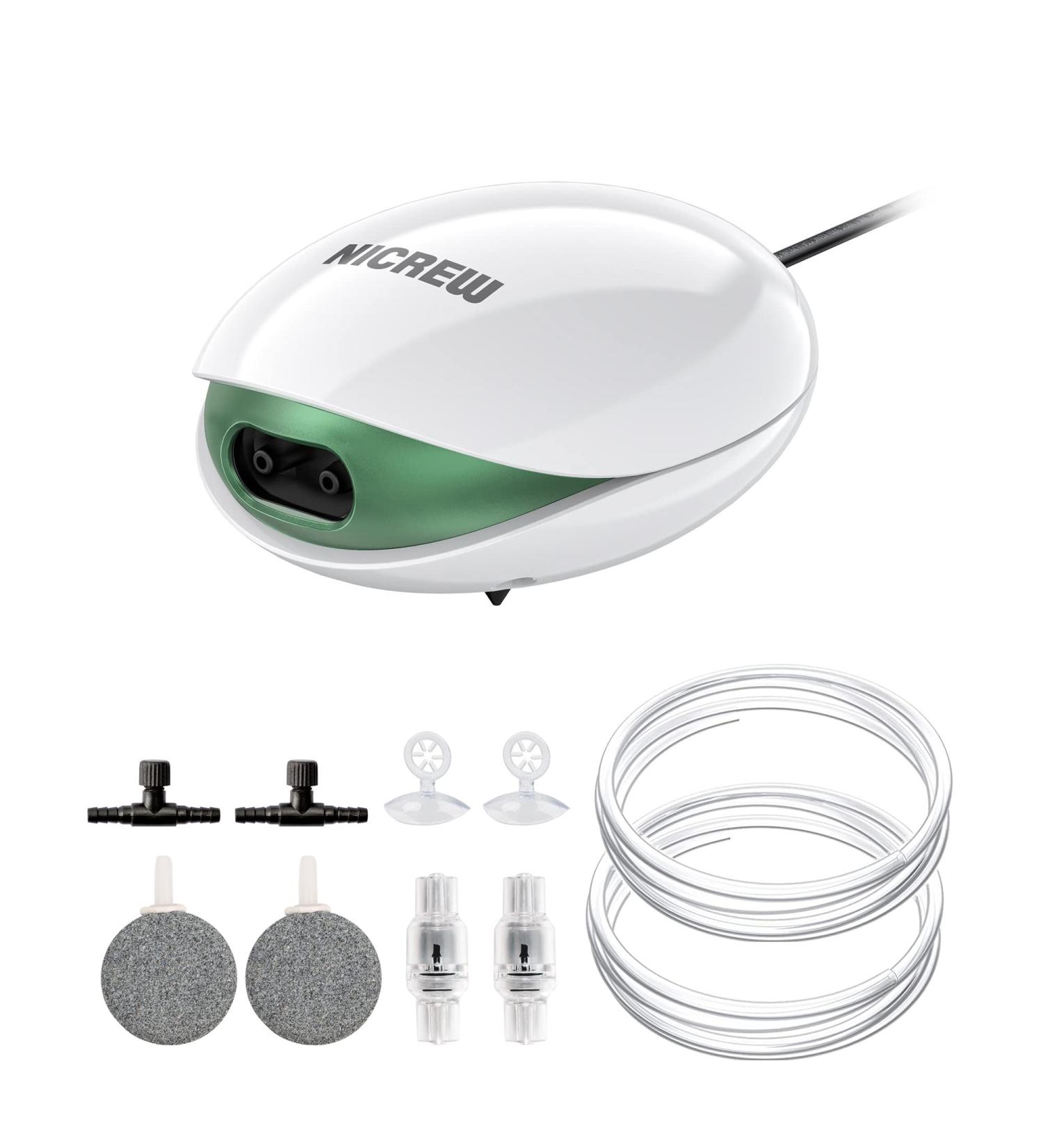 Buy Nicrew Ultra-Quiet Aquarium Air Pump for 400L - Adjustable Flow 37 dB Complete Set with Hose Stone & Valve - Buy Online on GoSupps.com