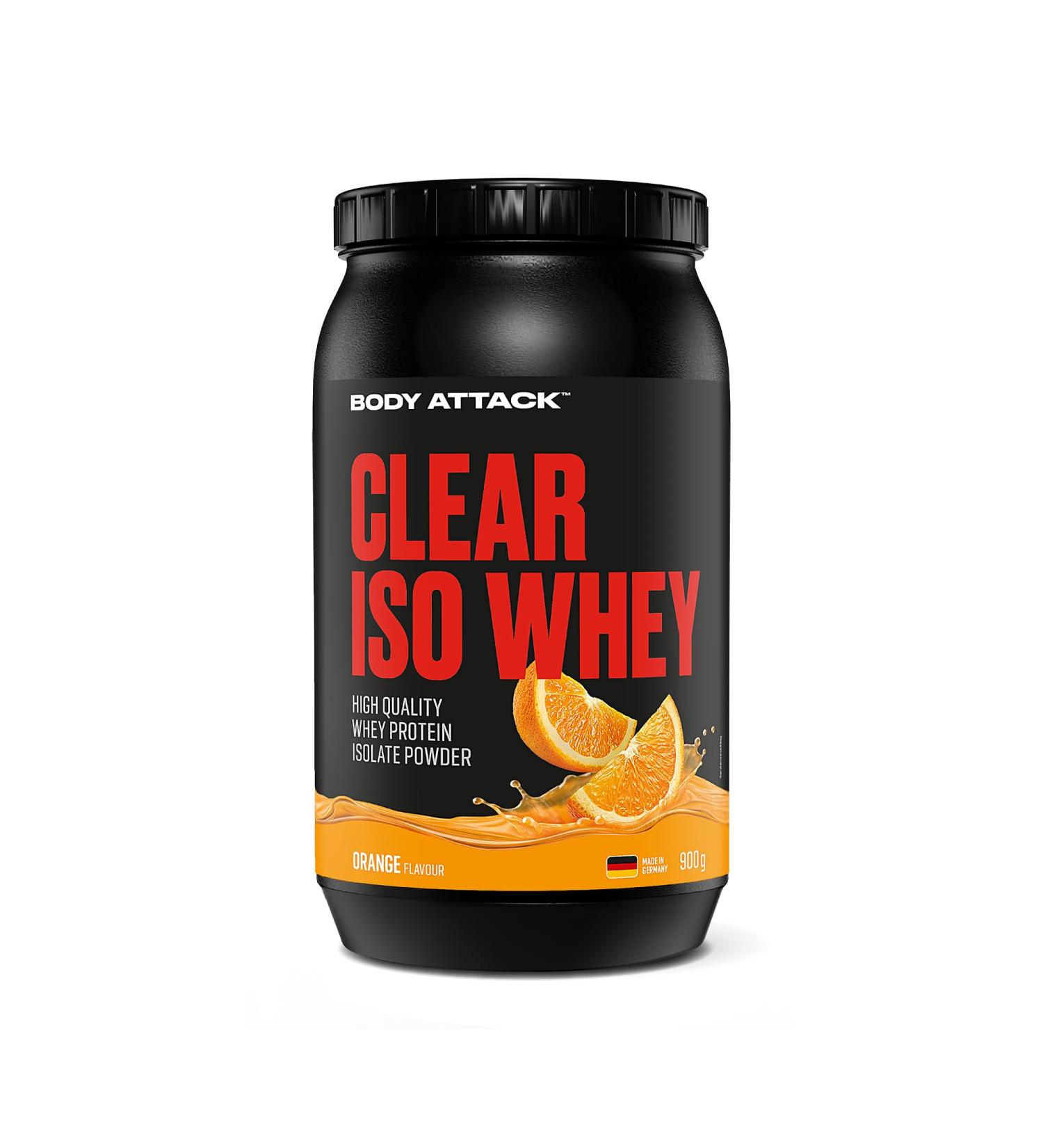  Body Attack Sports Nutrition Body Attack Clear ISO Whey - Orange Flavor - 900g - Made in Germany - Refreshing and clear whey protein isolate - 24g of protein and 11 400mg of EAAs per Iso Whey Shake - Buy Online on GoSupps.com