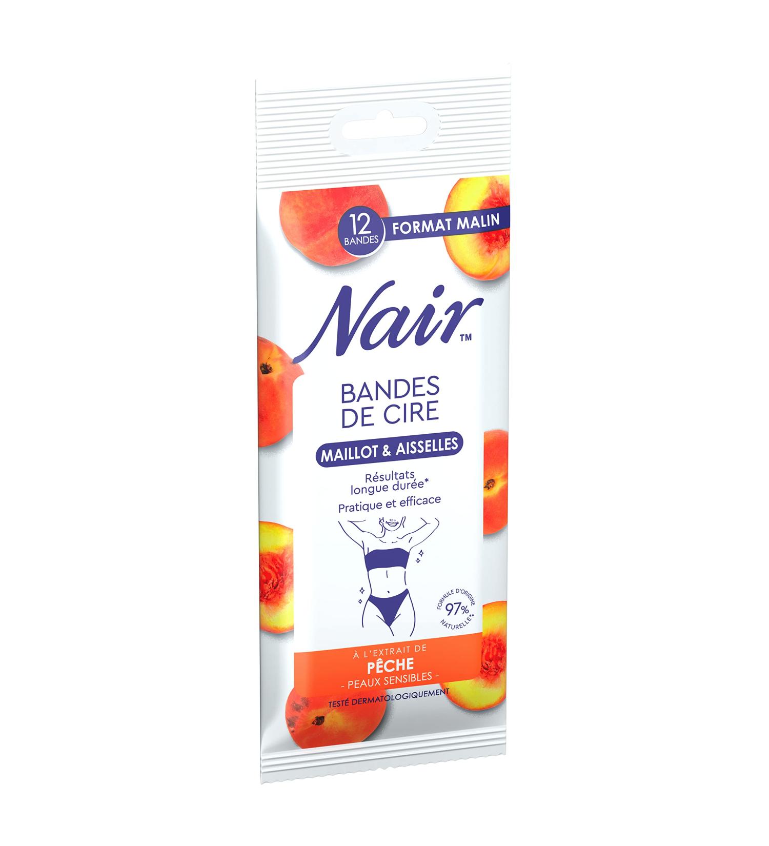 NAIR - Cold Wax Strips Jersey & Armpits, Sensitive Skin, Peach Extract, 97% Natural Origin, Smart Size 12 Strips