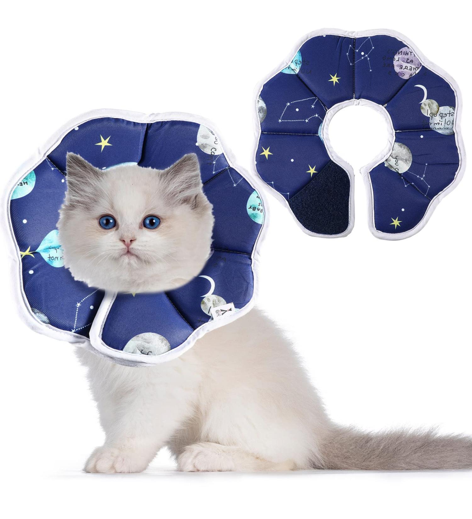 Adjustable Soft Cat Cone Collar | Starry Sky Blue | Postoperative Recovery and Waterproof Protection | Comfortable for Cats, Kittens, Dogs, Rabbits | Small Size - Buy Online on GoSupps.com