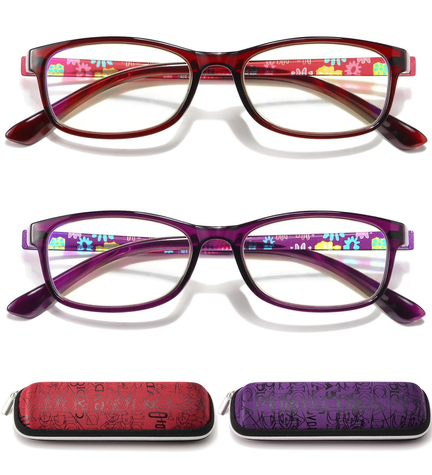 Shop Women's Blue Light Blocking Reading Glasses - Flexible Anti-Eyestrain Computer Readers - Full-Rim Red/Purple 2.5x - Buy Online on GoSupps.com