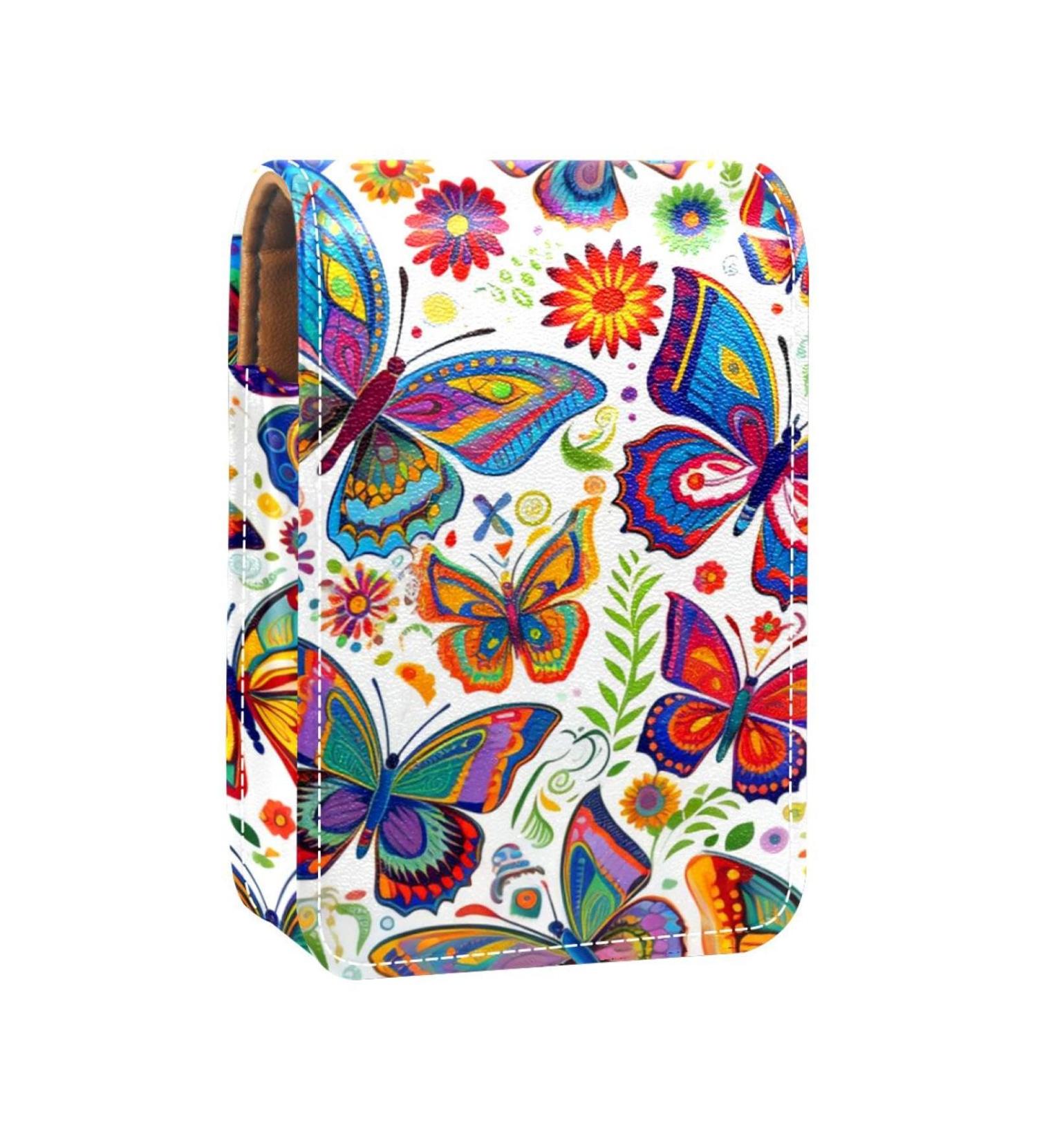 Travel Lipstick Organizer Case - Portable Makeup Bag with Mirror | Butterfly Floral Design | Shop Now - Buy Online on GoSupps.com